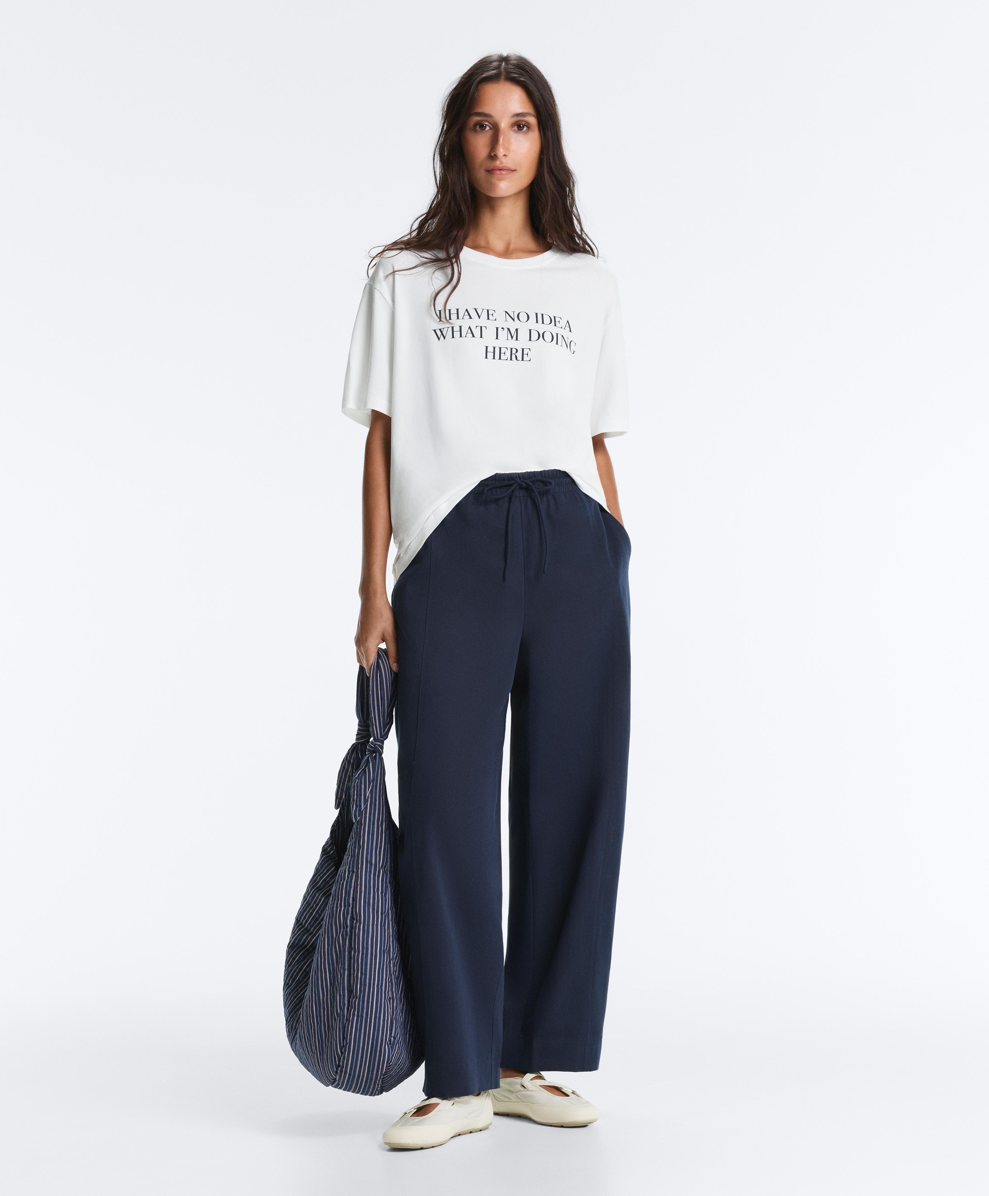Cotton blend balloon trousers — NAVY BLUE