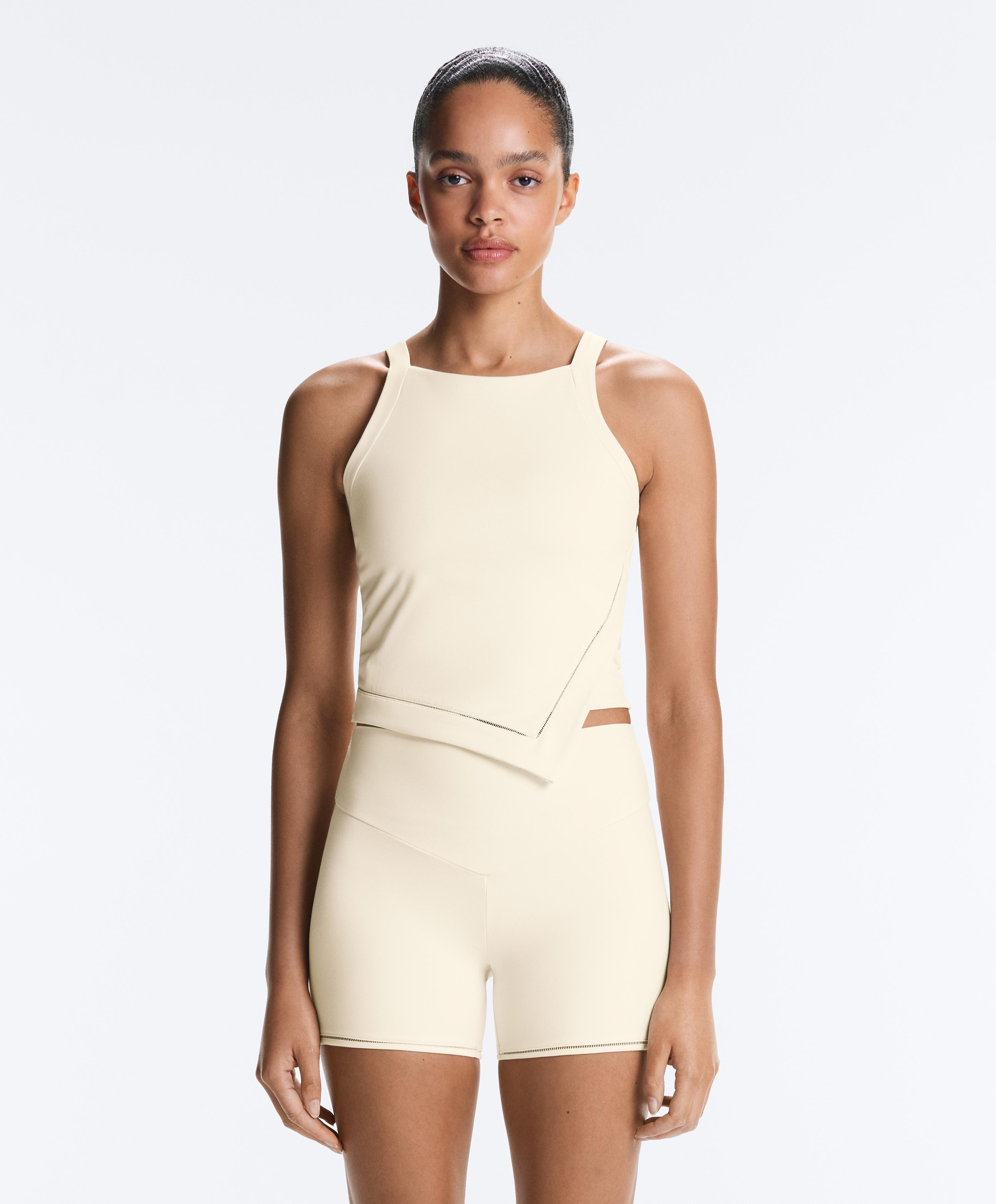 Comfortlux halterneck tank top with hemstitch — ECRU
