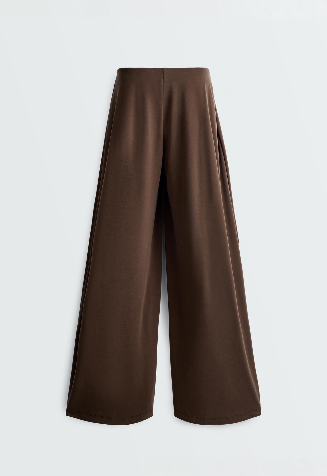 Modal blend straight-leg trousers with side pleat — DARK BROWN