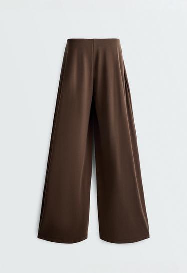Modal blend straight-leg trousers with side pleat — DARK BROWN 8