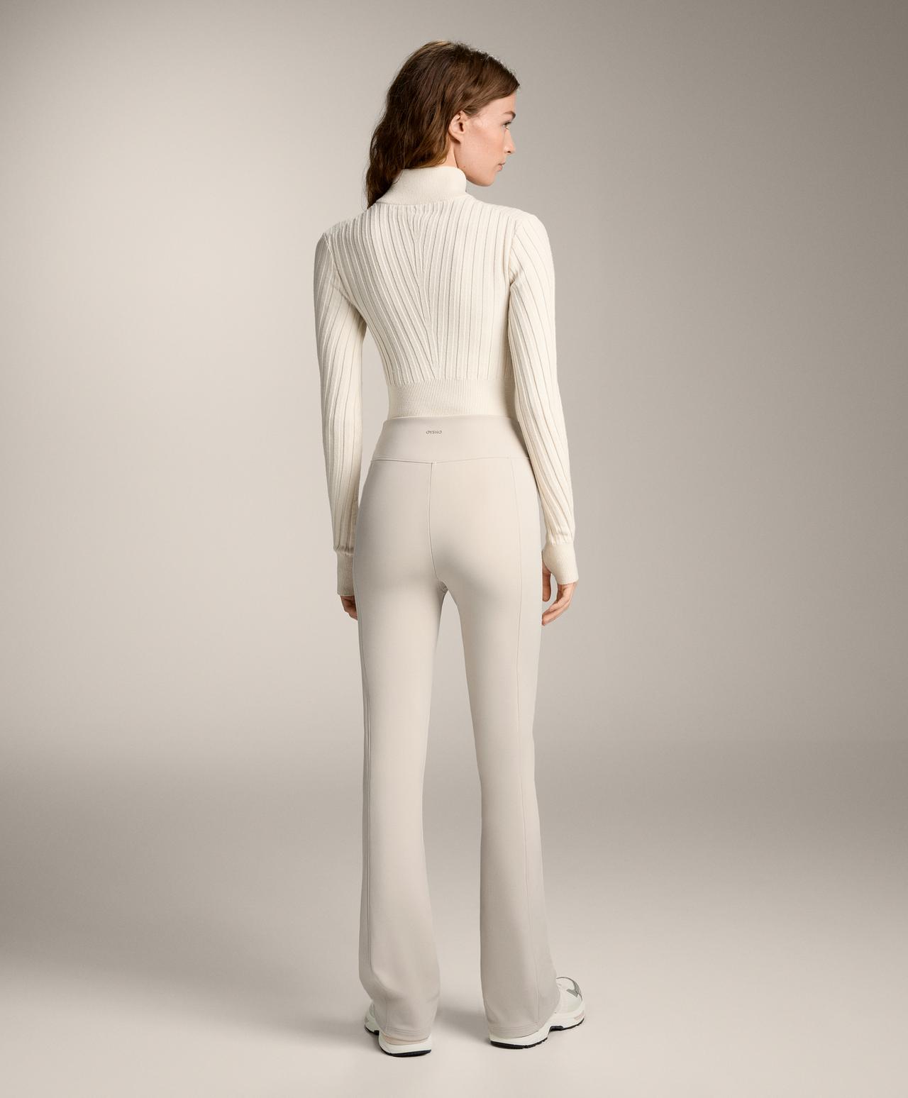 High rise Warm Flare trousers with zips — PALE MINK