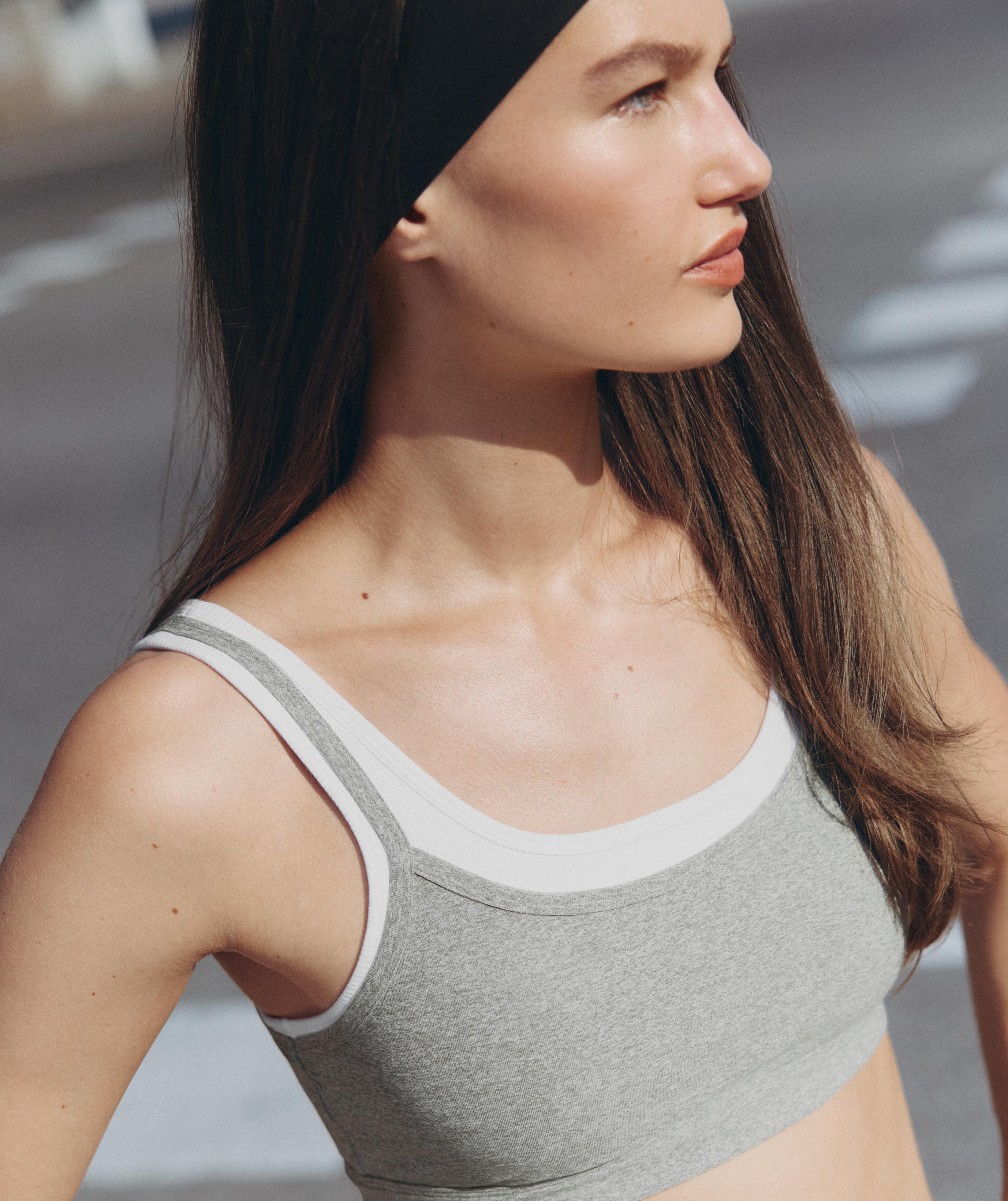 Medium-support ribbed heather sports bra with overlay