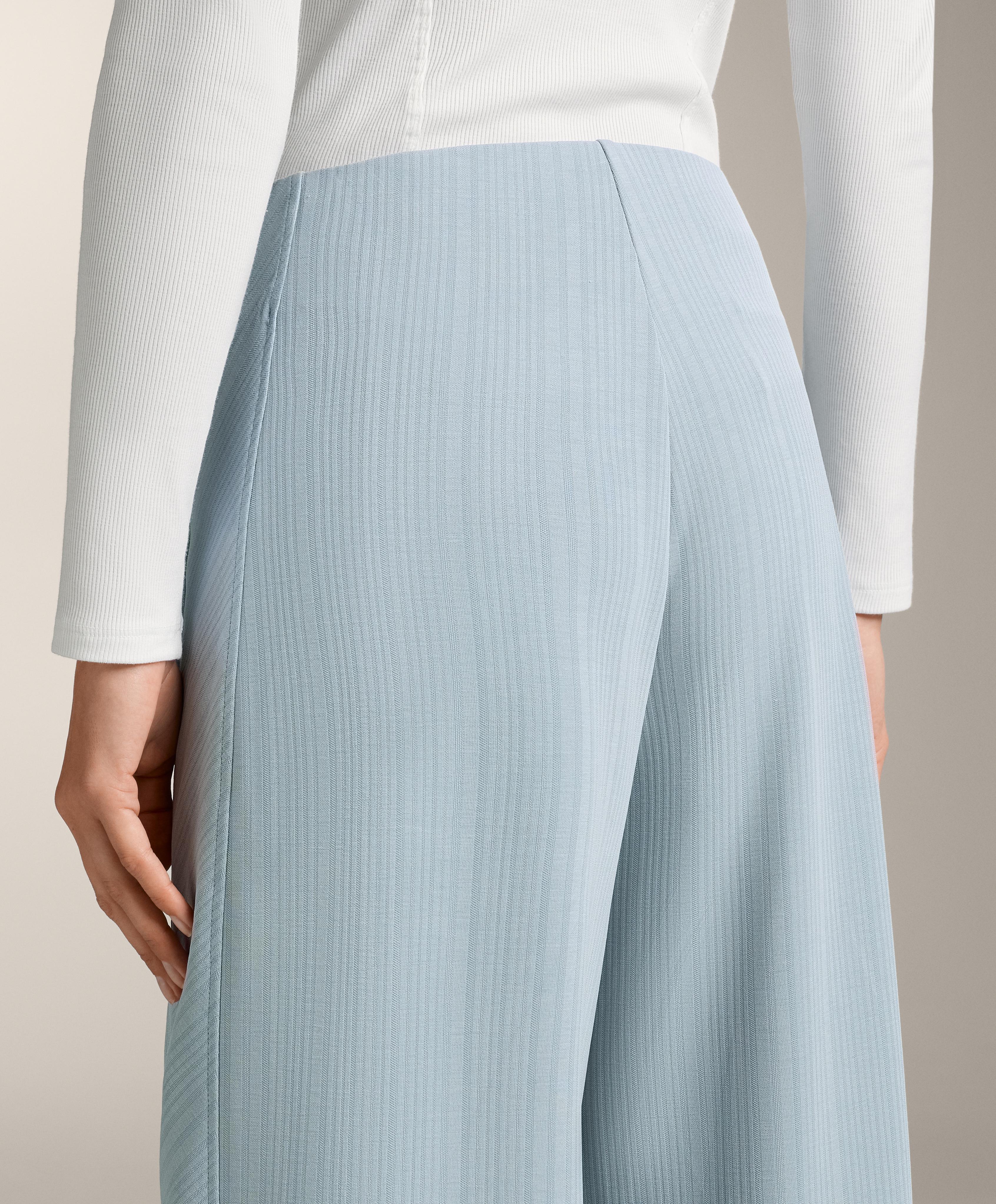 Asymmetric stripe trousers with modal — DUSTY-BLUE