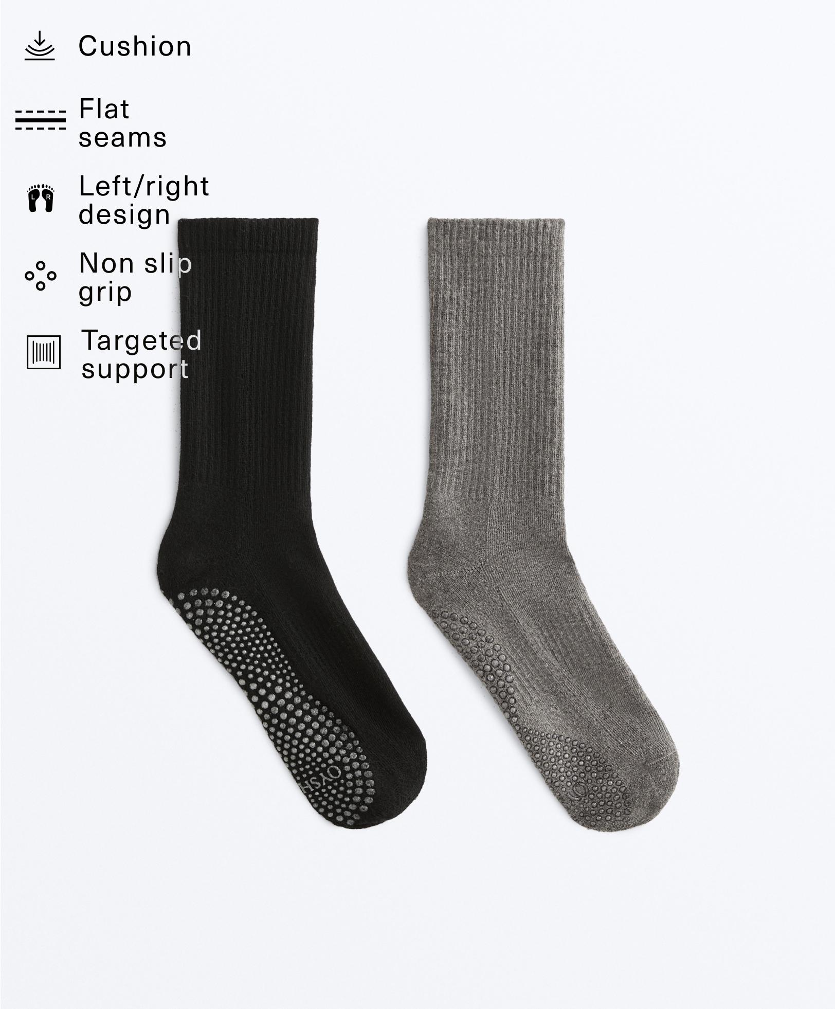 2 pairs of classic yoga and Pilates cotton blend socks — BLACK