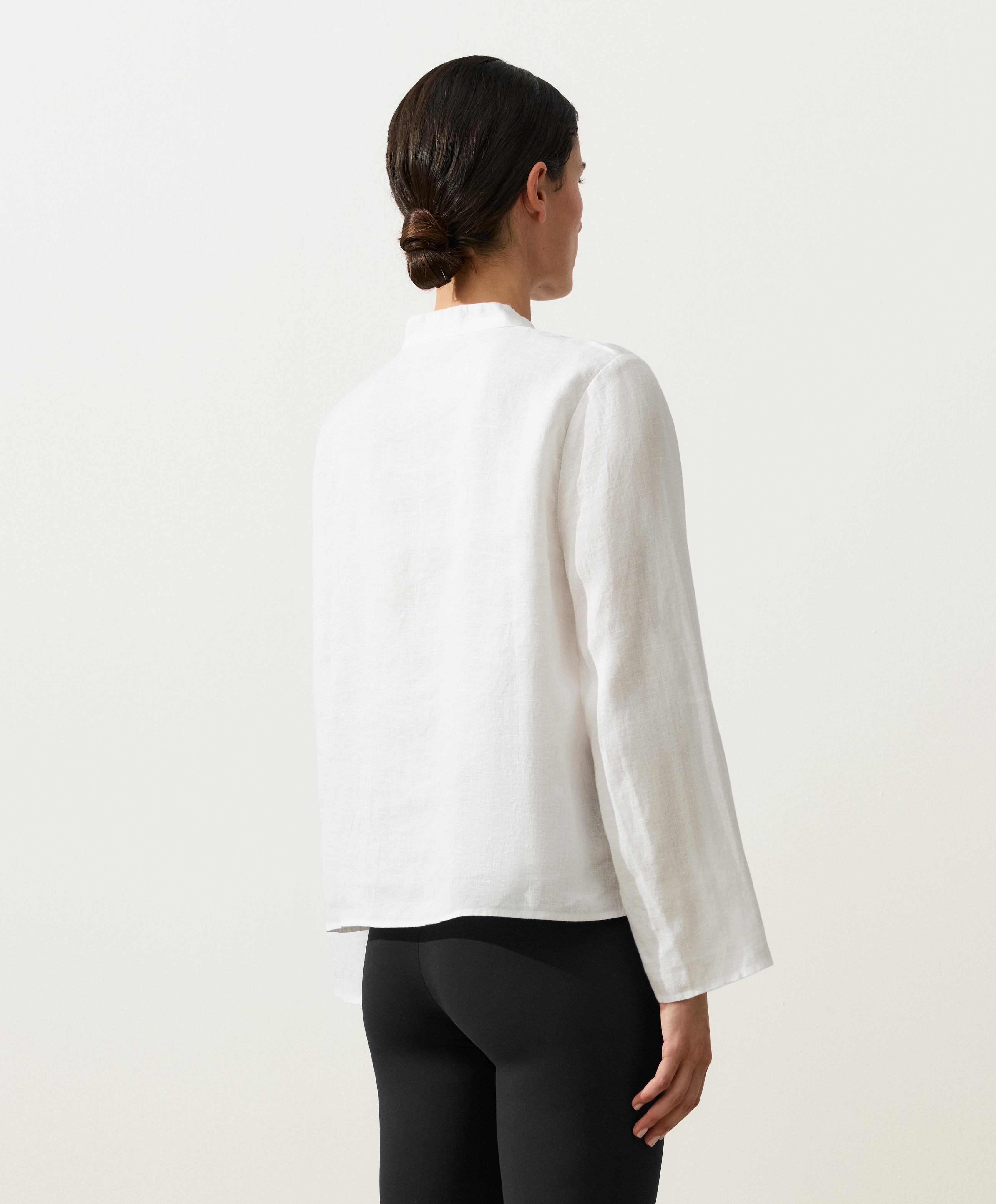 100% linen stand-up collar shirt — WHITE