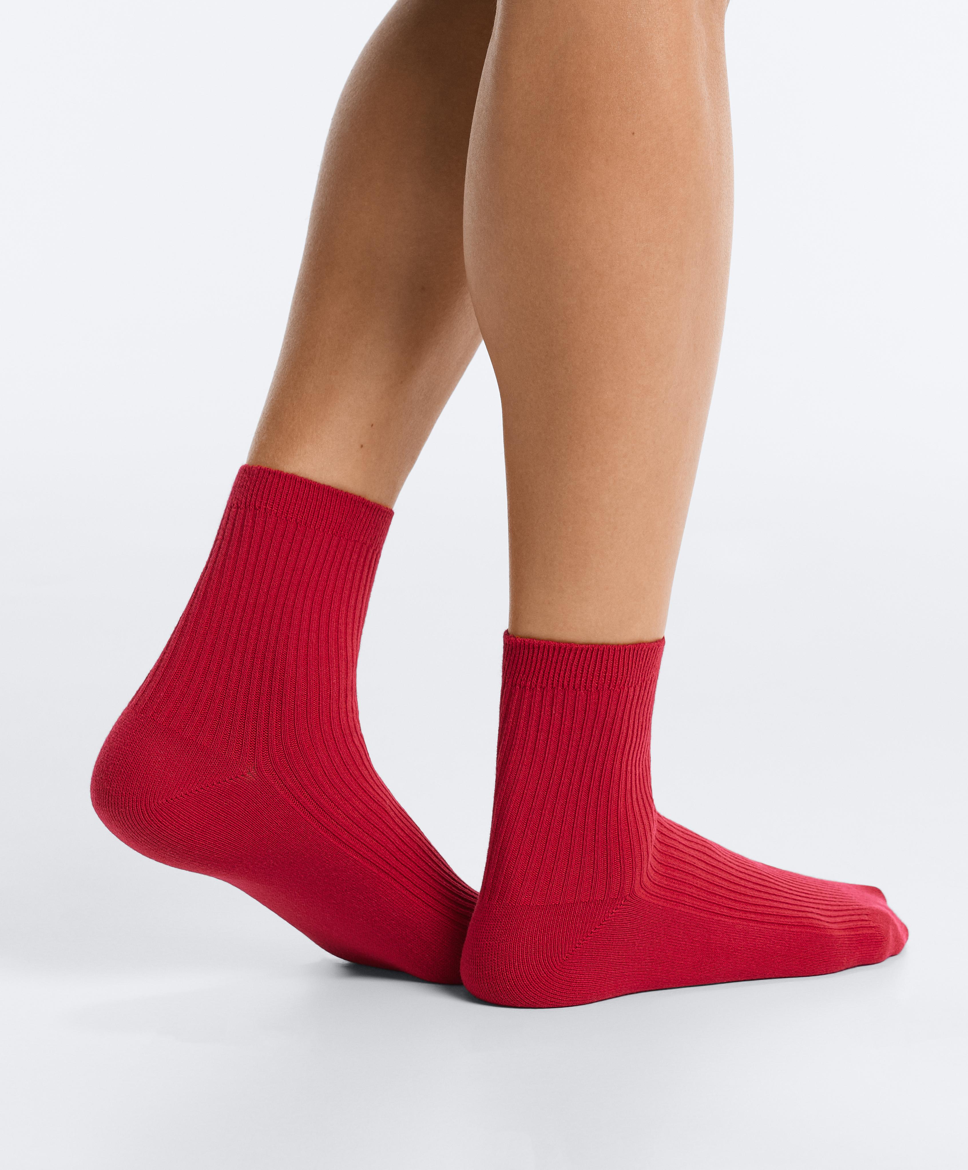 5 pairs of cotton blend quarter socks — BRIGHT RED