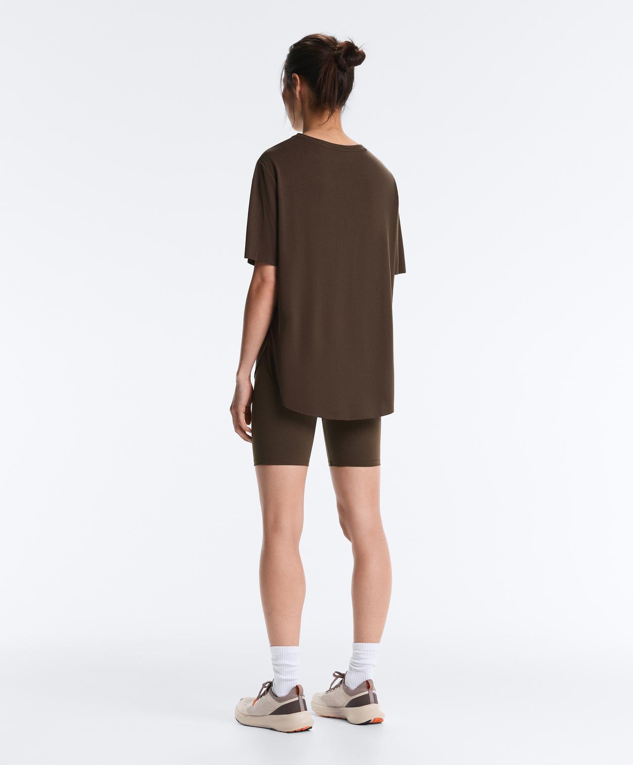 Modal blend short-sleeved rounded back T-shirt — DARK BROWN