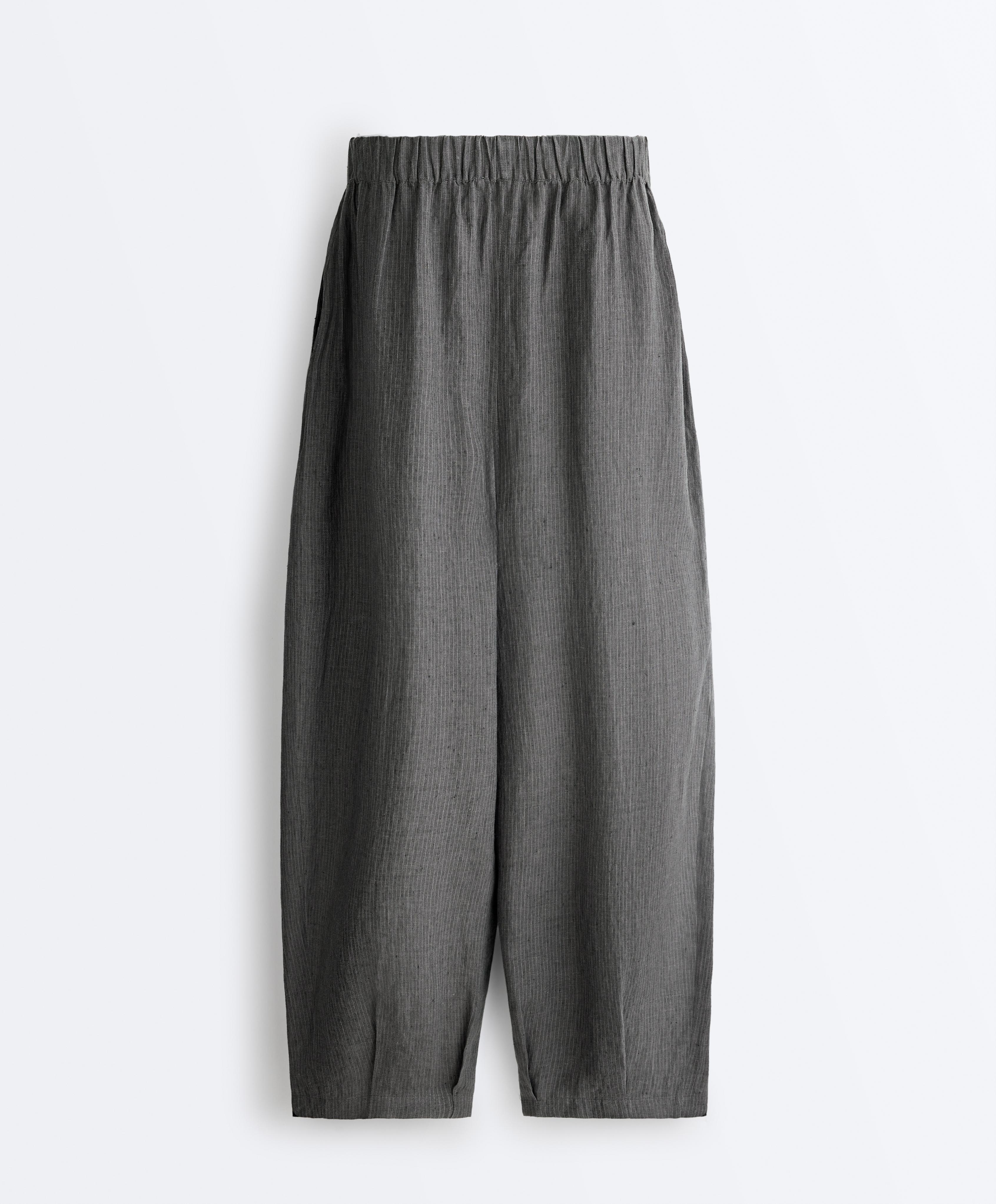 100% linen striped balloon trousers — DARK ANTHRACITE