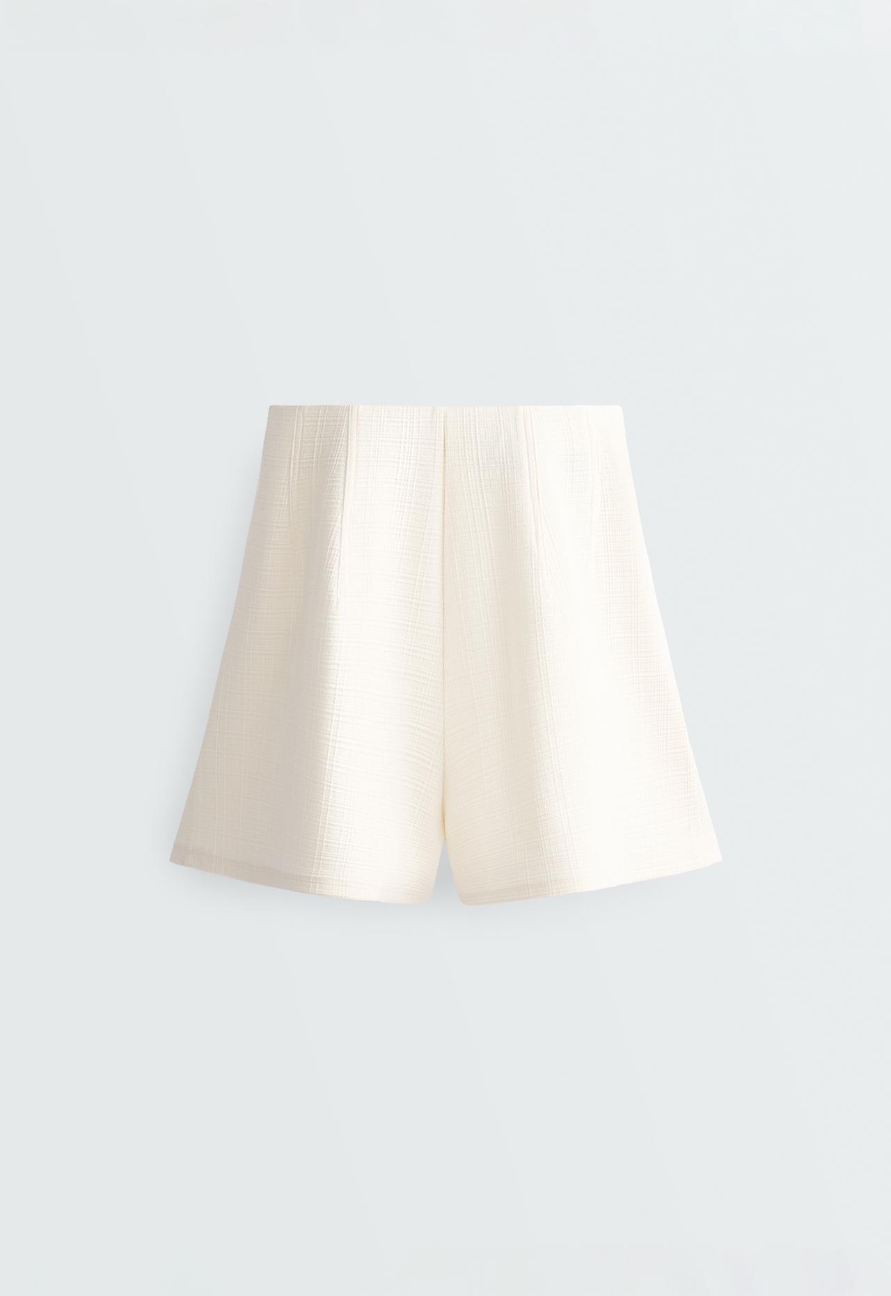Striped textured cotton bermuda shorts — PALE ECRU