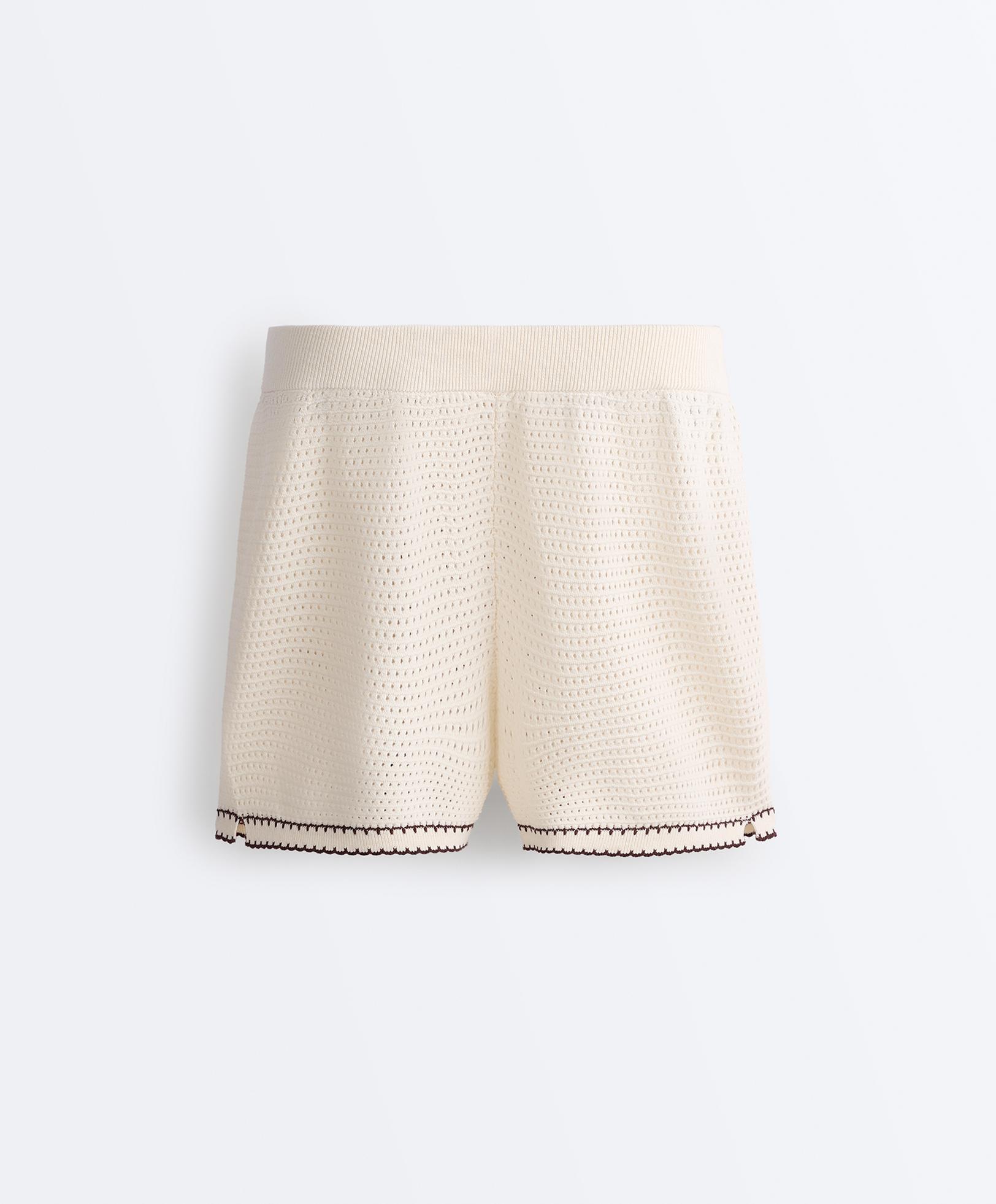Cotton openwork knit shorts — PALE ECRU