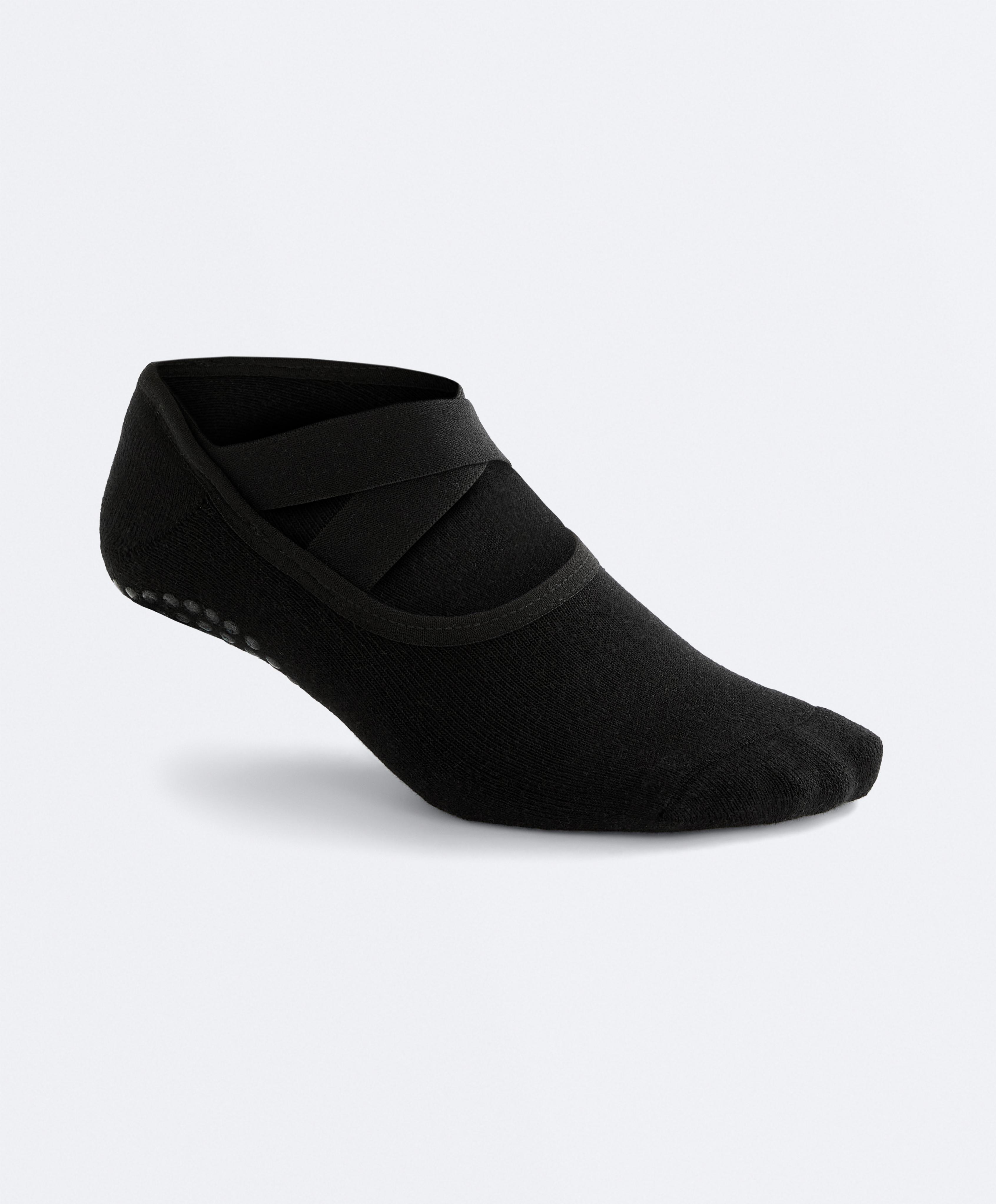 2 pairs of padded cotton blend yoga and Pilates socks with crossover straps — BLACK