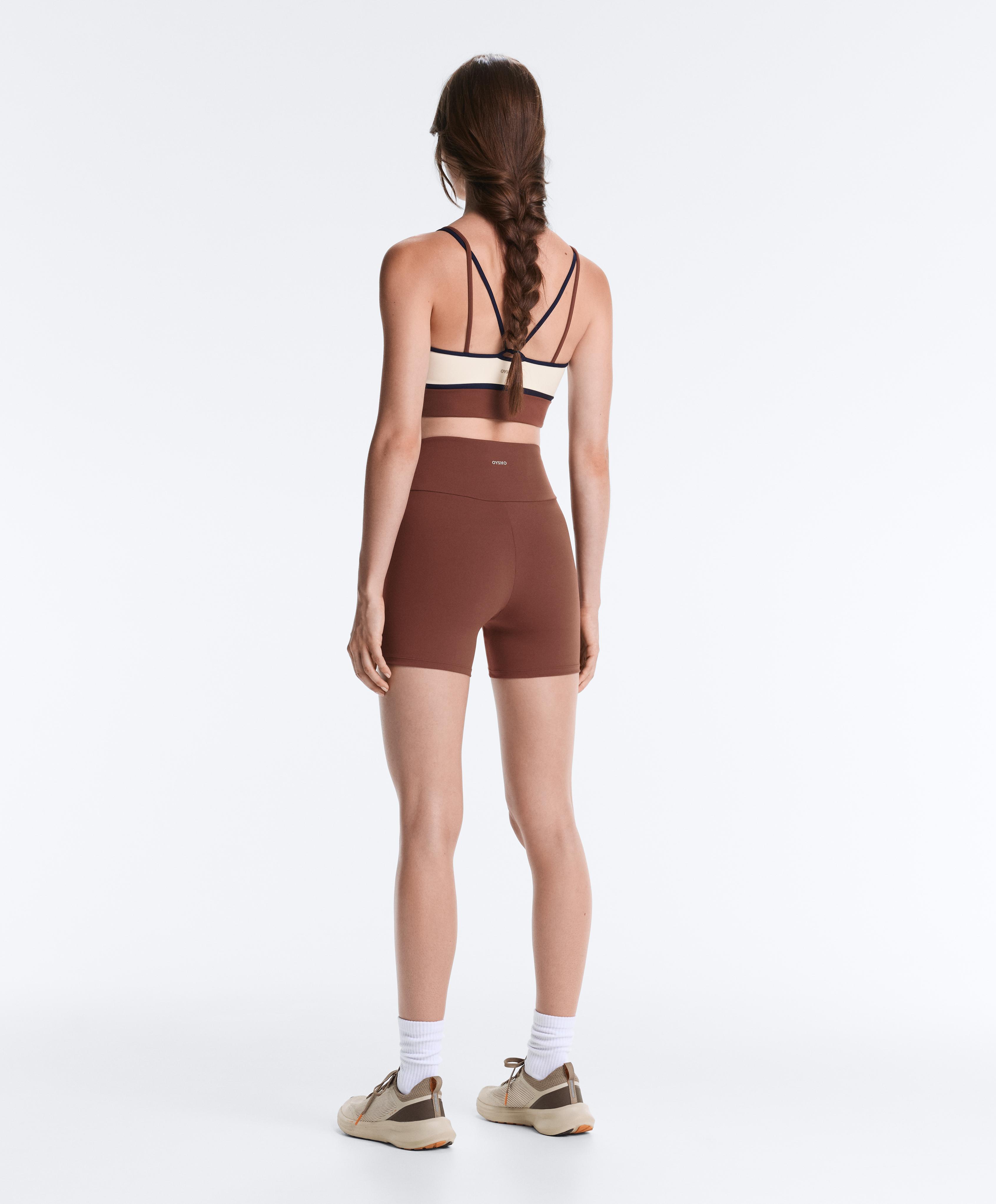 Contrast colour block medium-support Comfortlux sports bra — PALE ECRU