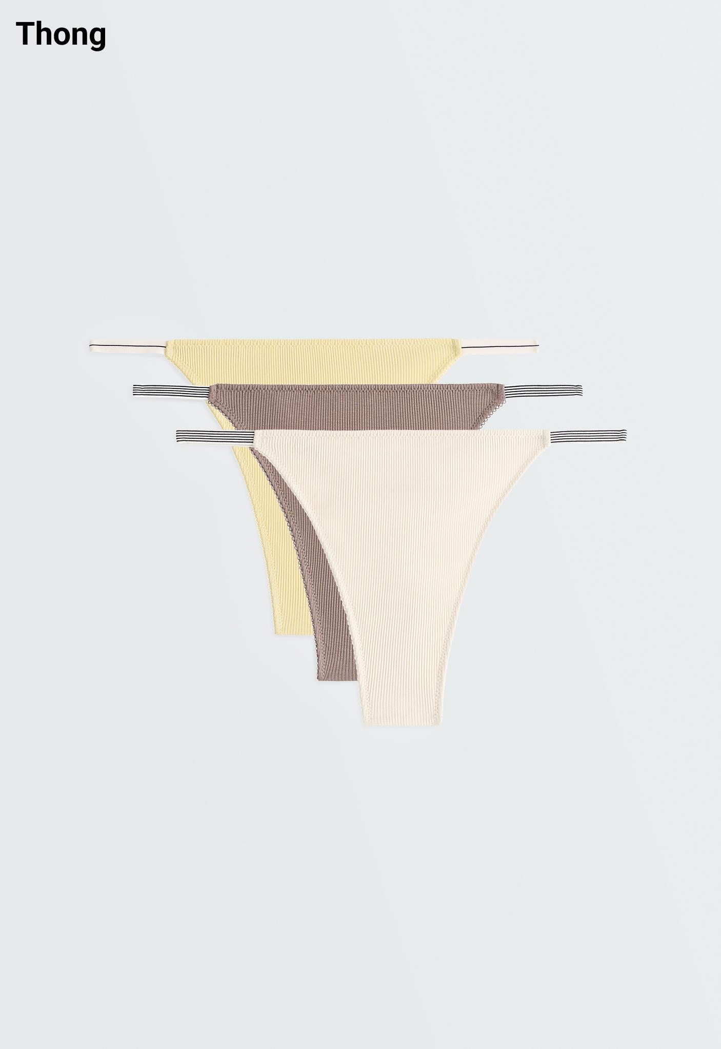 3 ribbed cotton thongs — LIME GREEN