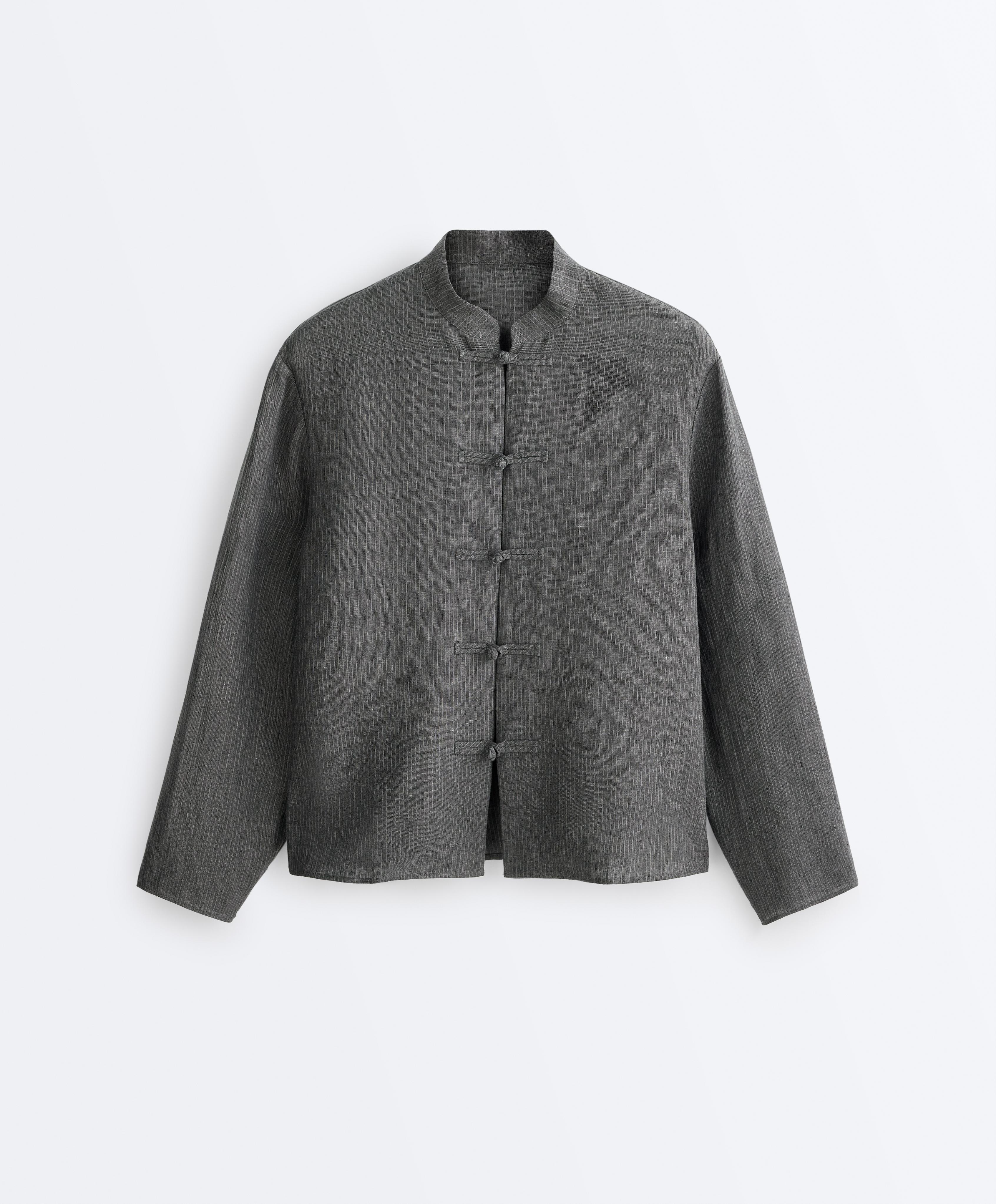 Striped 100% linen stand-up collar shirt Striped 100% linen stand-up collar shirt