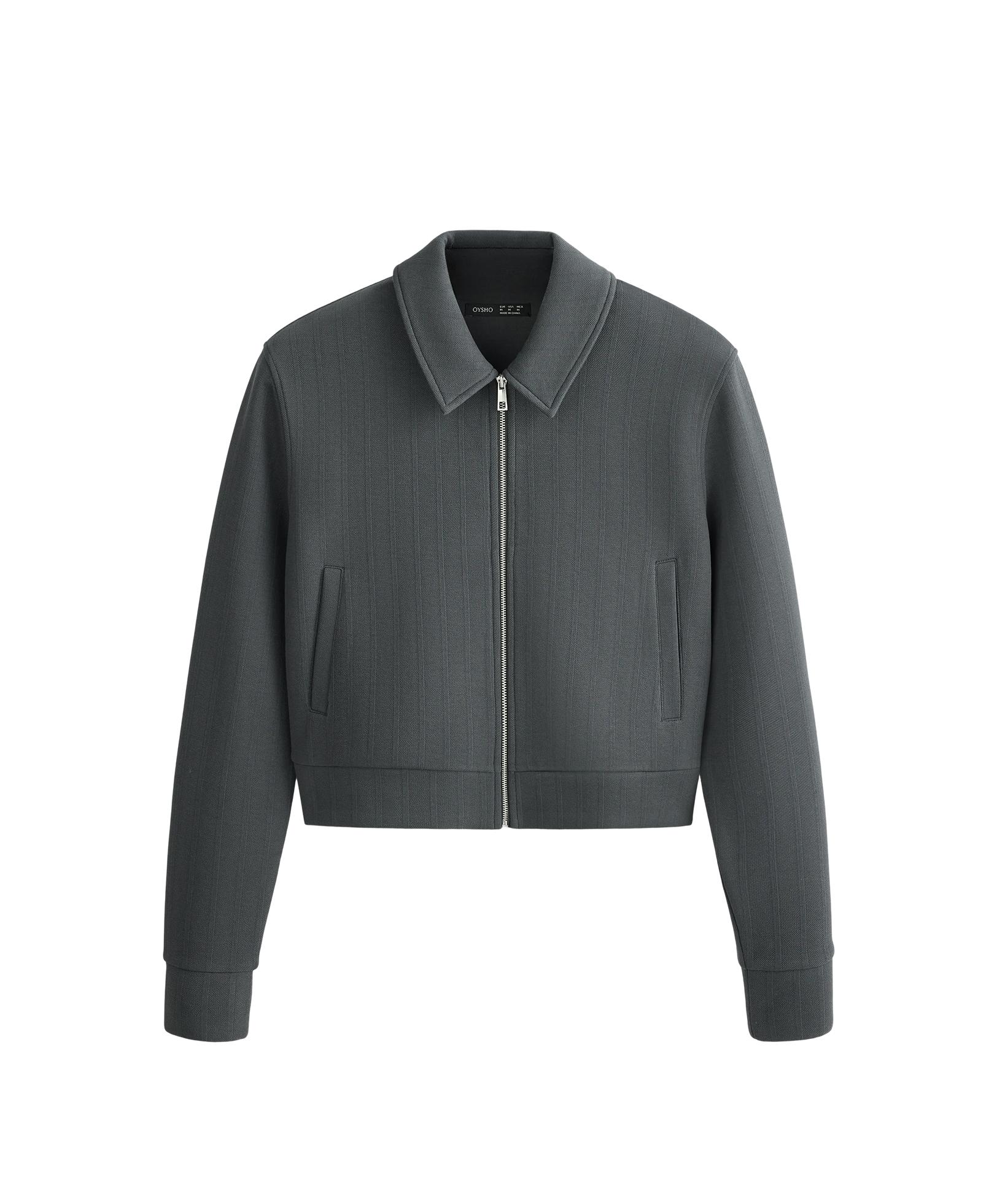 Striped cotton piqué jacket — STEEL GREY
