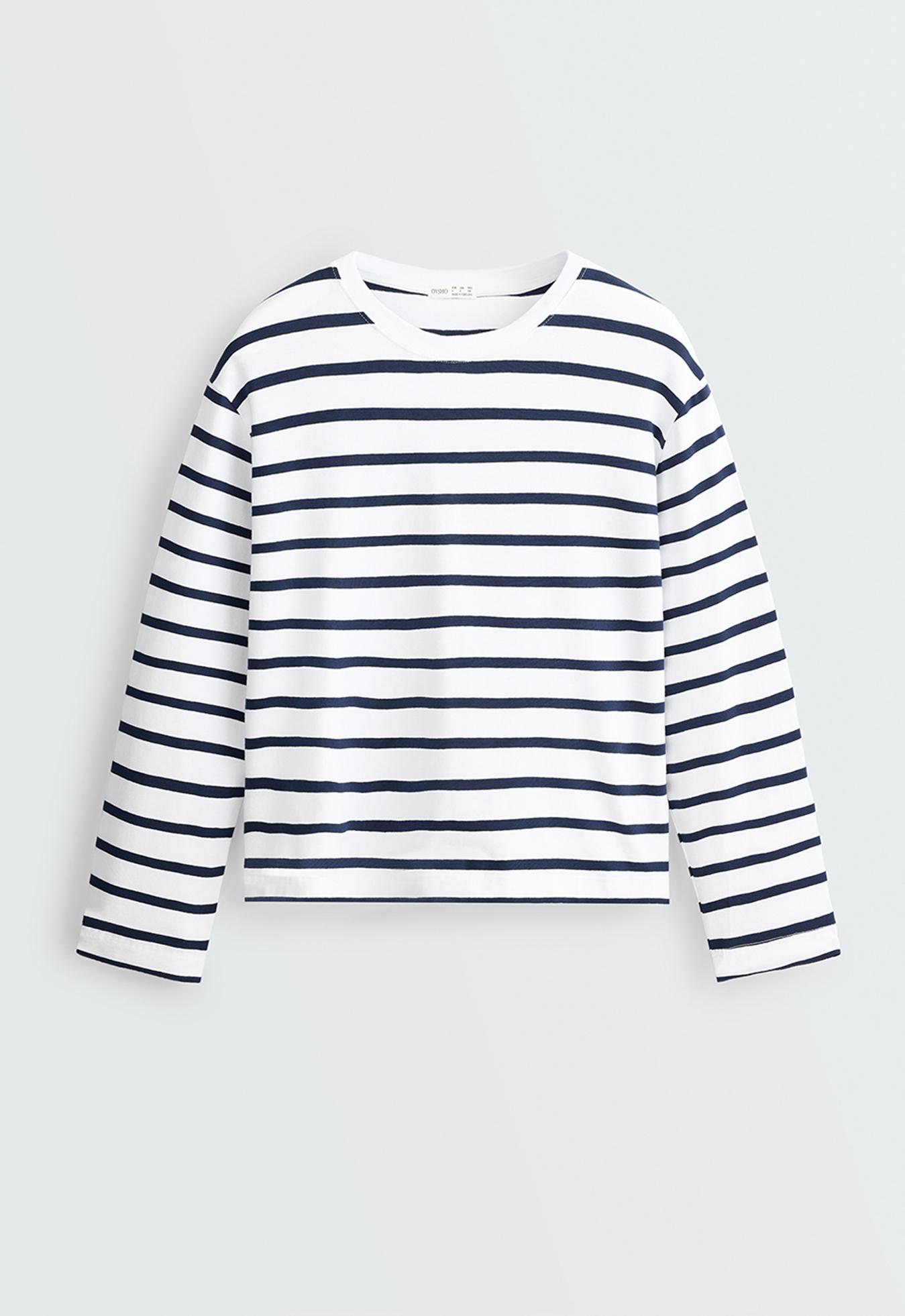 Boxy oversize striped cotton blend long sleeve T-shirt — NAVY BLUE