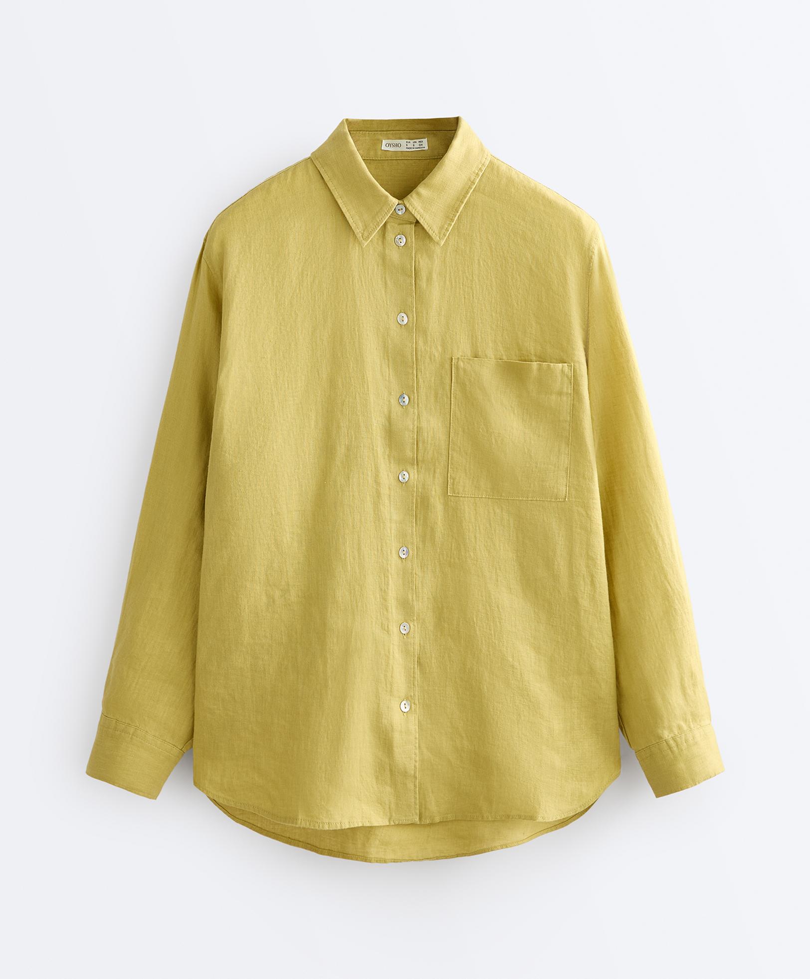 100% linen relaxed shirt — LIME GREEN