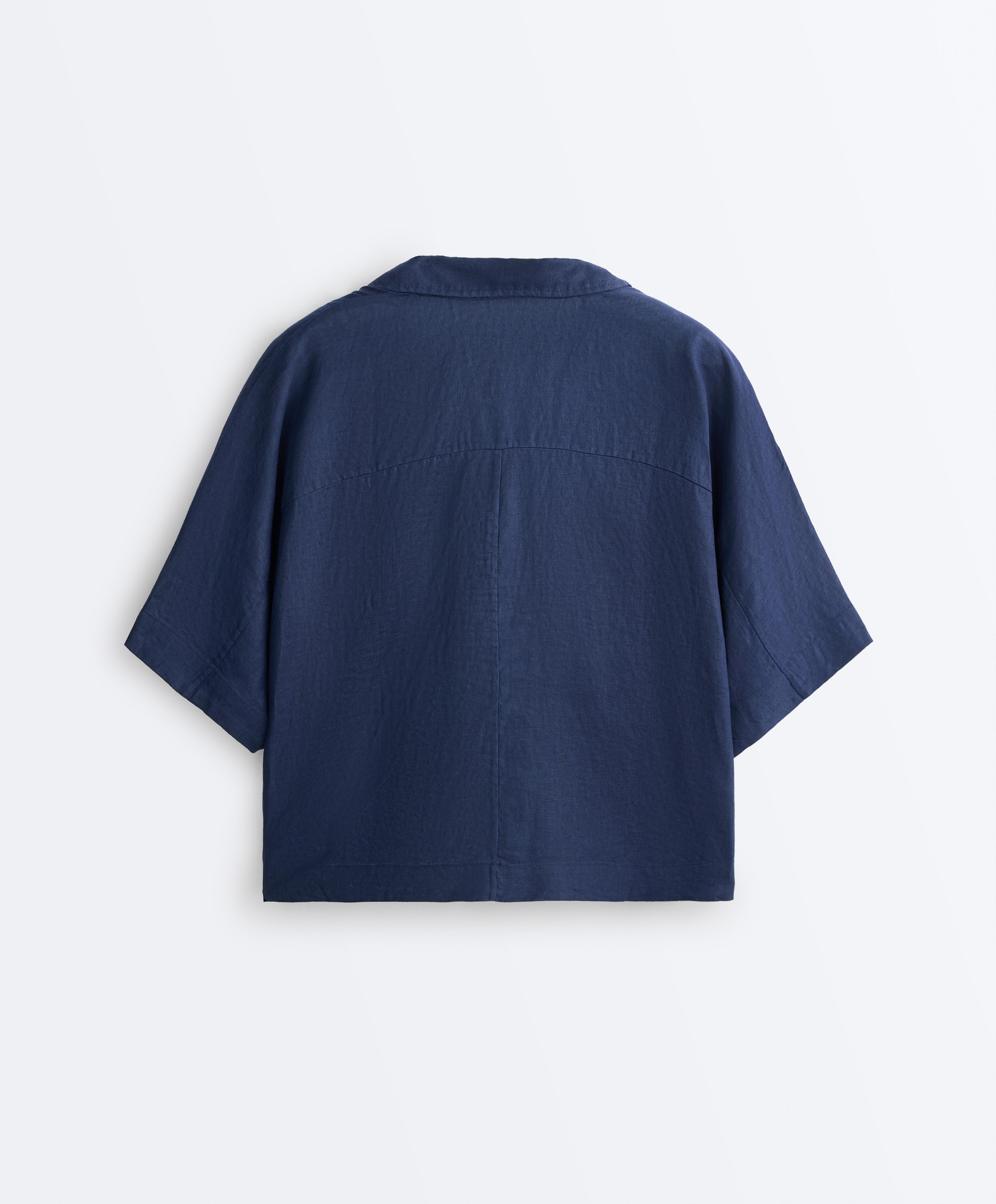 Oversize 100% linen polo shirt — NAVY