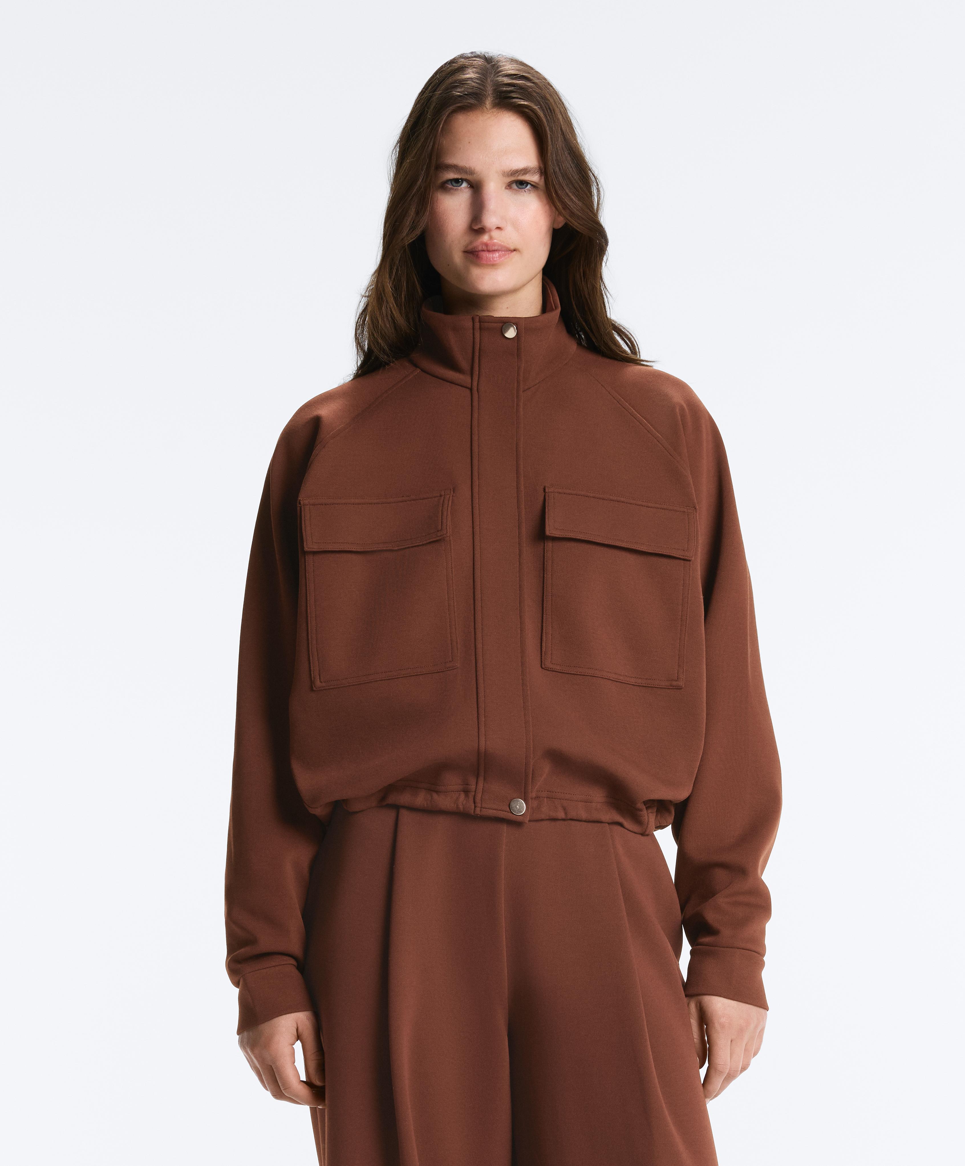 Cotton piqué pocket jacket — COFFEE