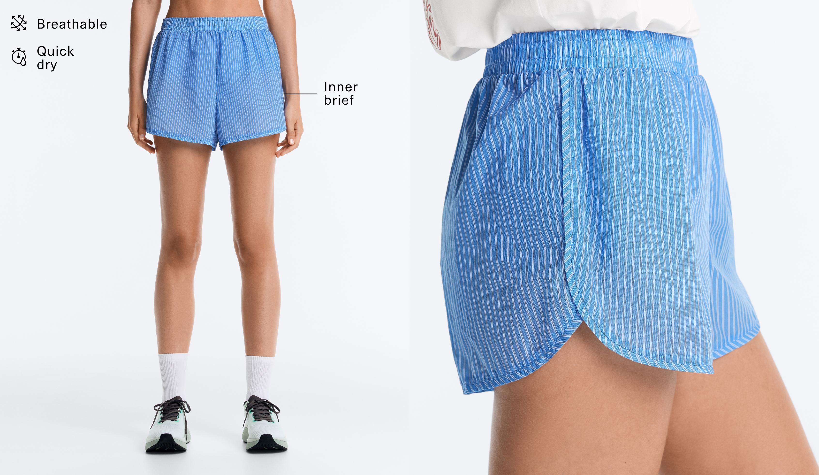 Striped technical shorts — PALE LAVENDER BLUE