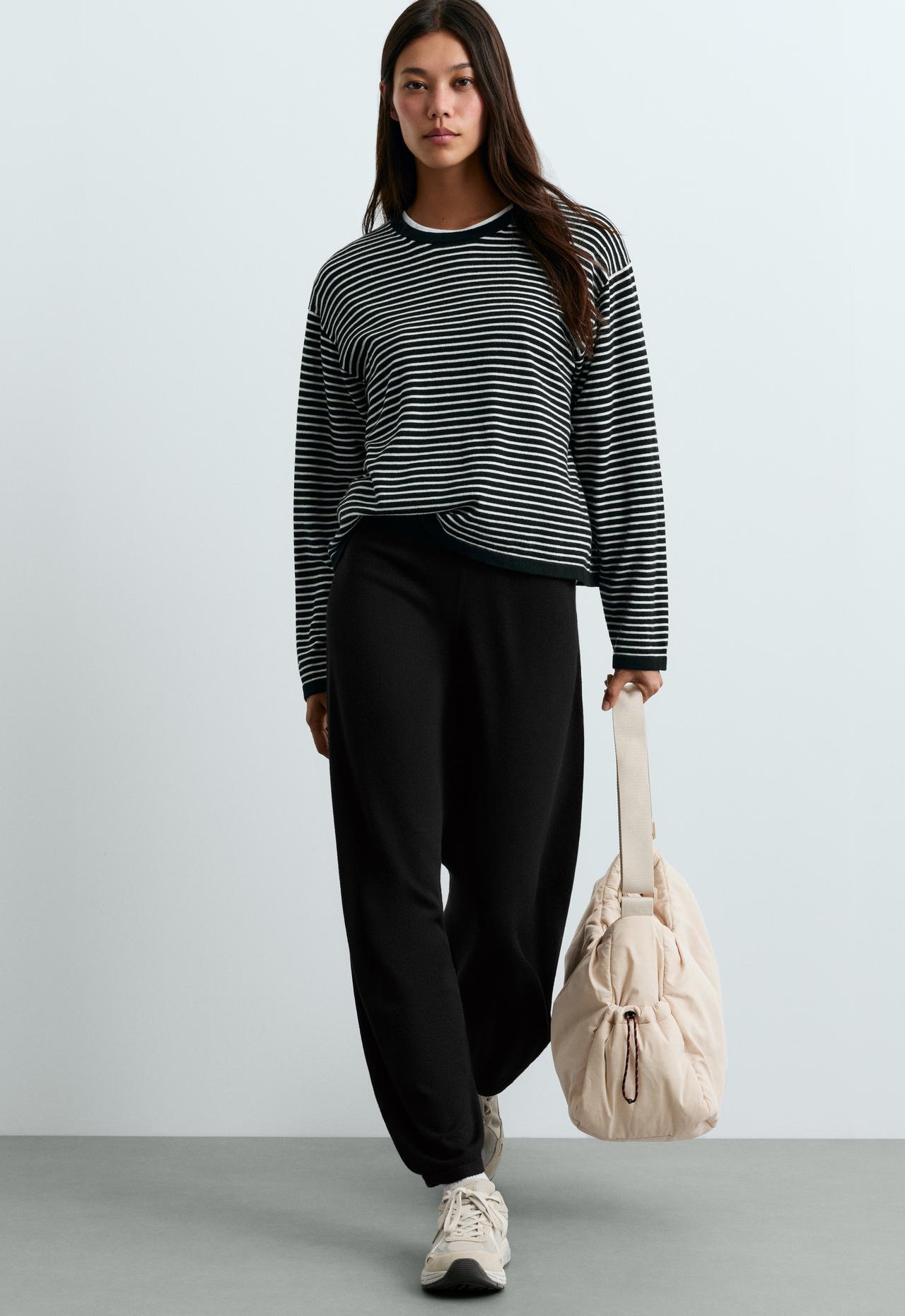 Fine striped knit jumper — BLACK