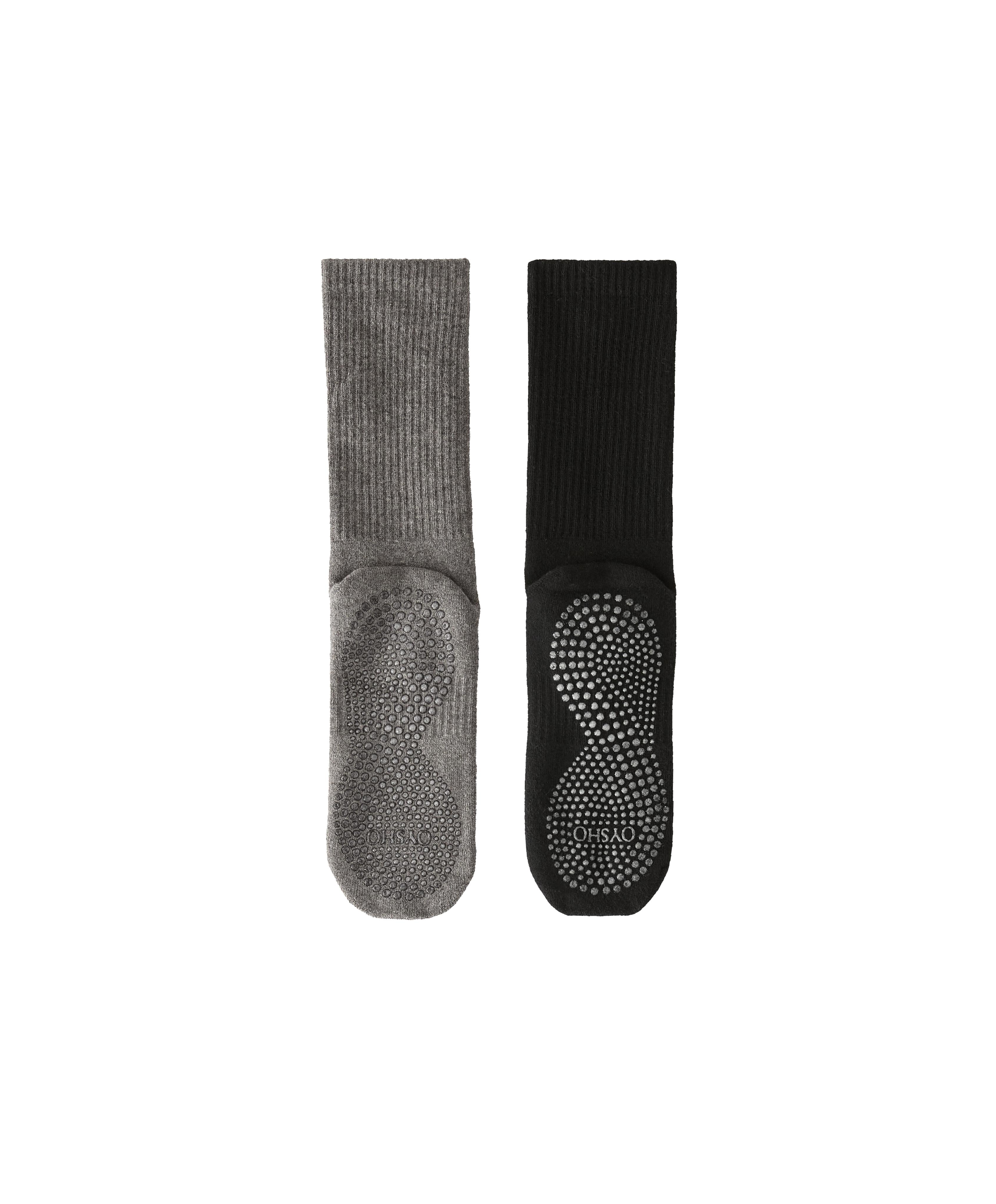 2 pairs of classic yoga and Pilates cotton blend socks — BLACK