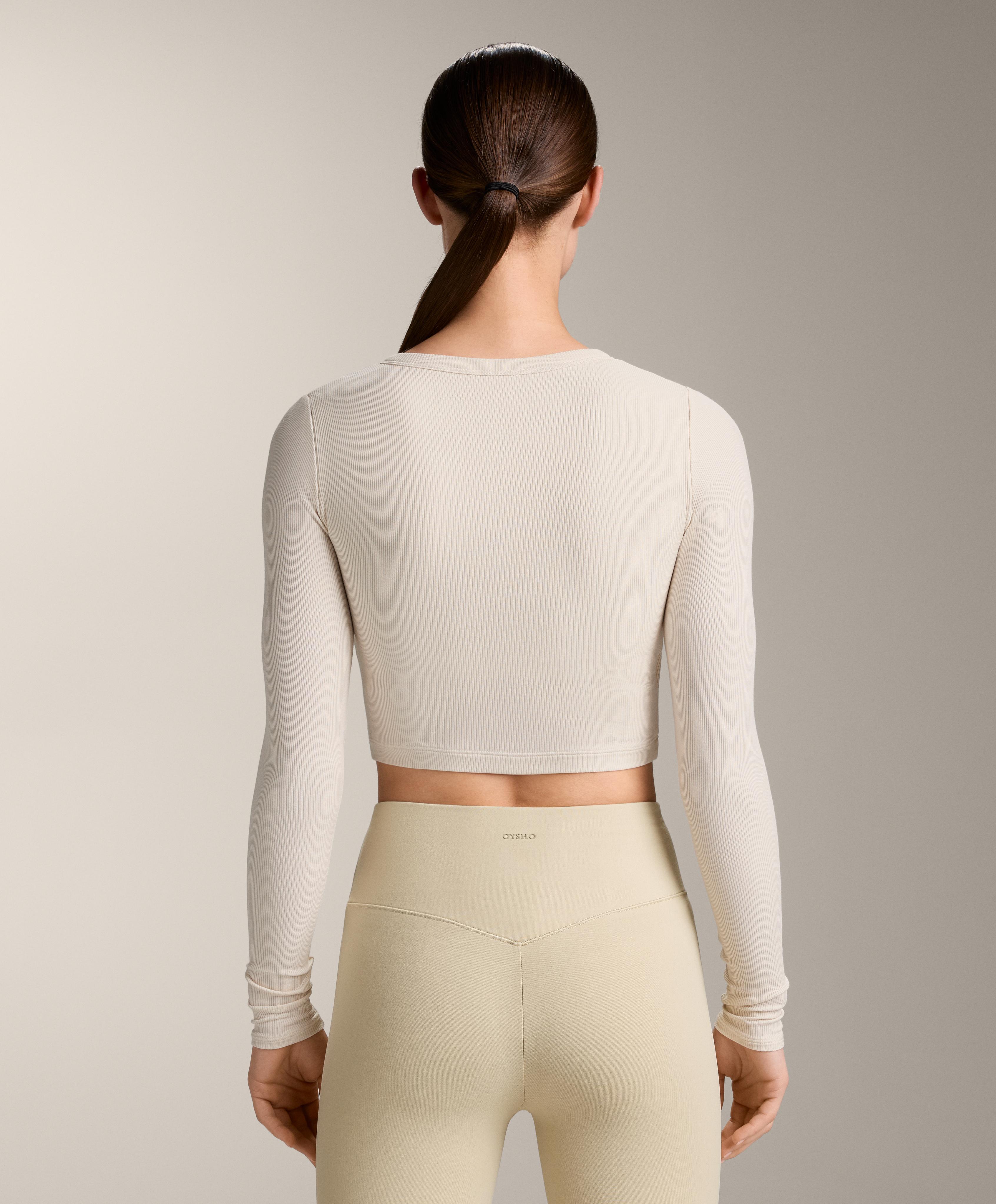 Rib modal blend long sleeve crossover tank top — PALE ECRU