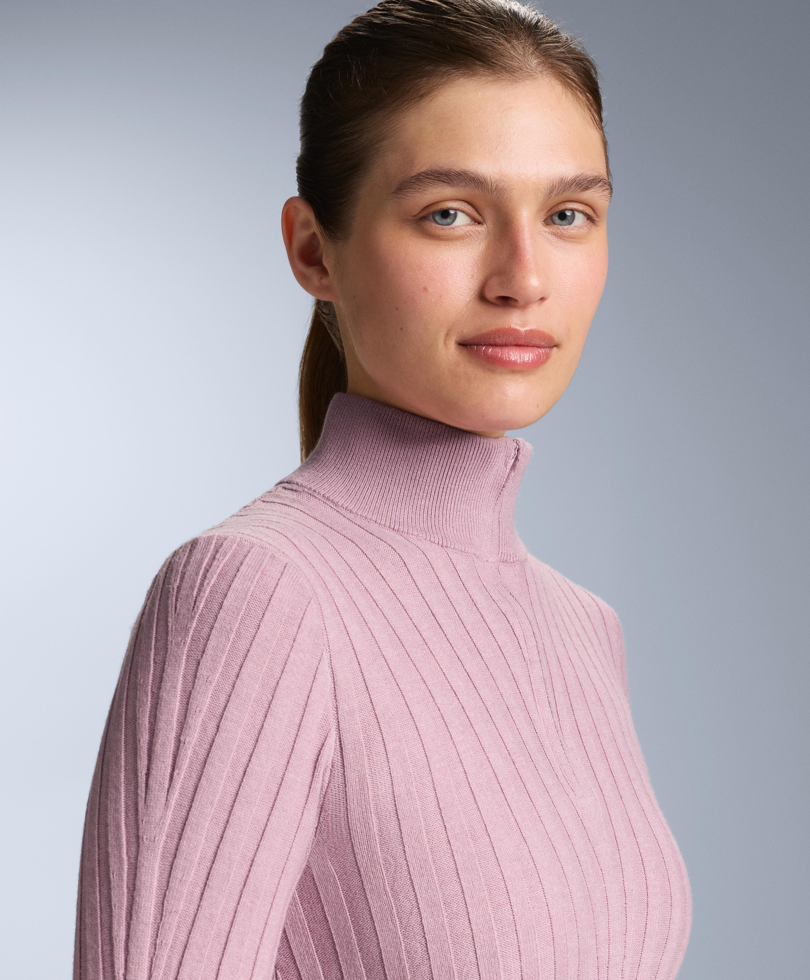Thermal base layer rib knit T-shirt with peak — PINK-MAUVE