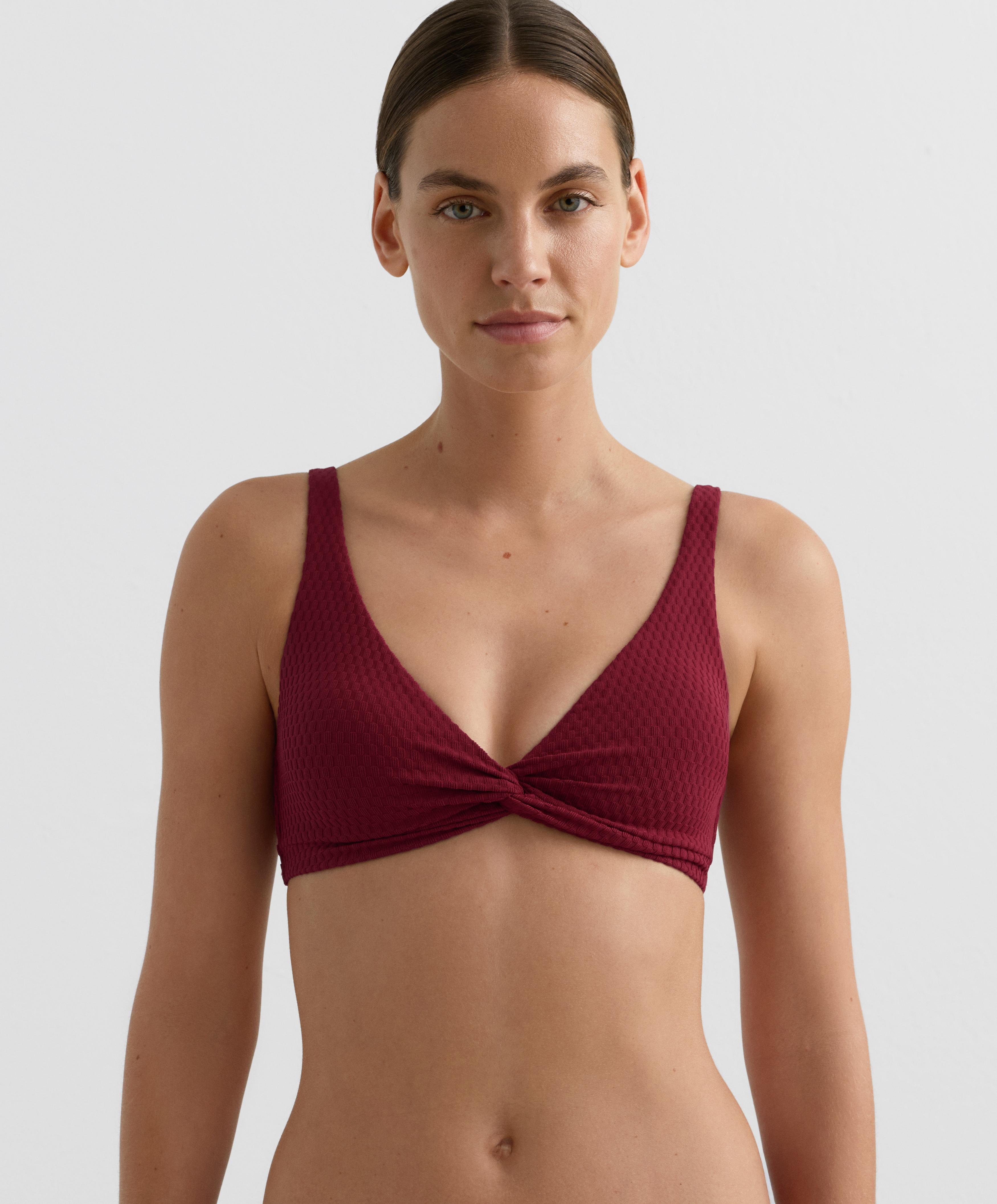Mini check jacquard halter bikini top — PALE PLUM