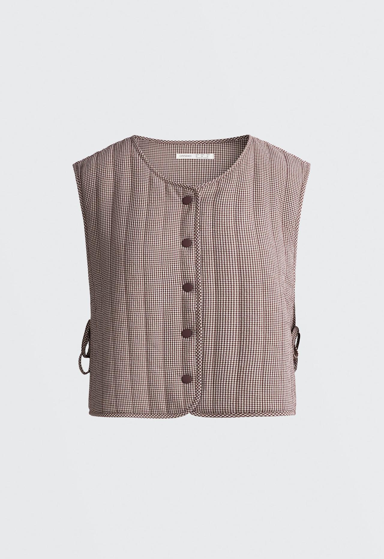 Gingham quilted gilet — MID-BROWN