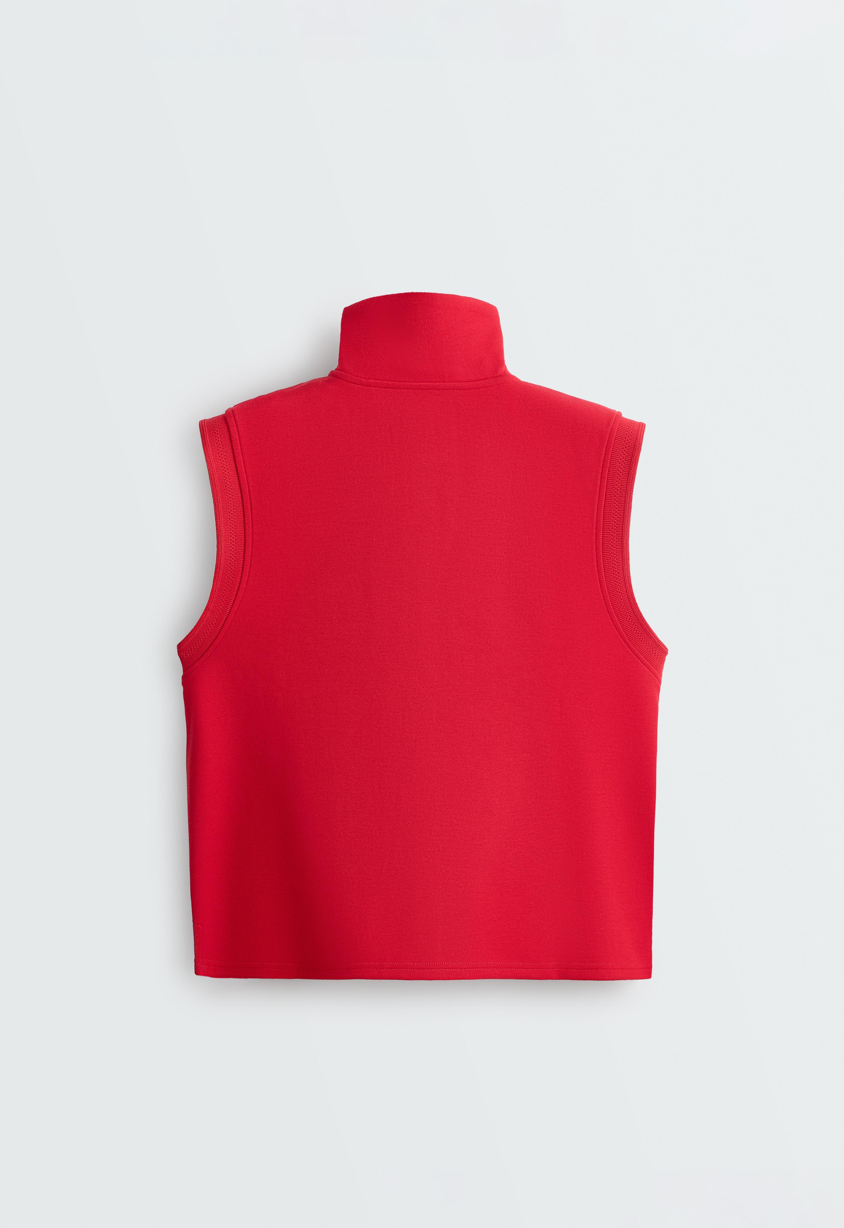 Cotton piqué sleeveless vest — BRIGHT RED