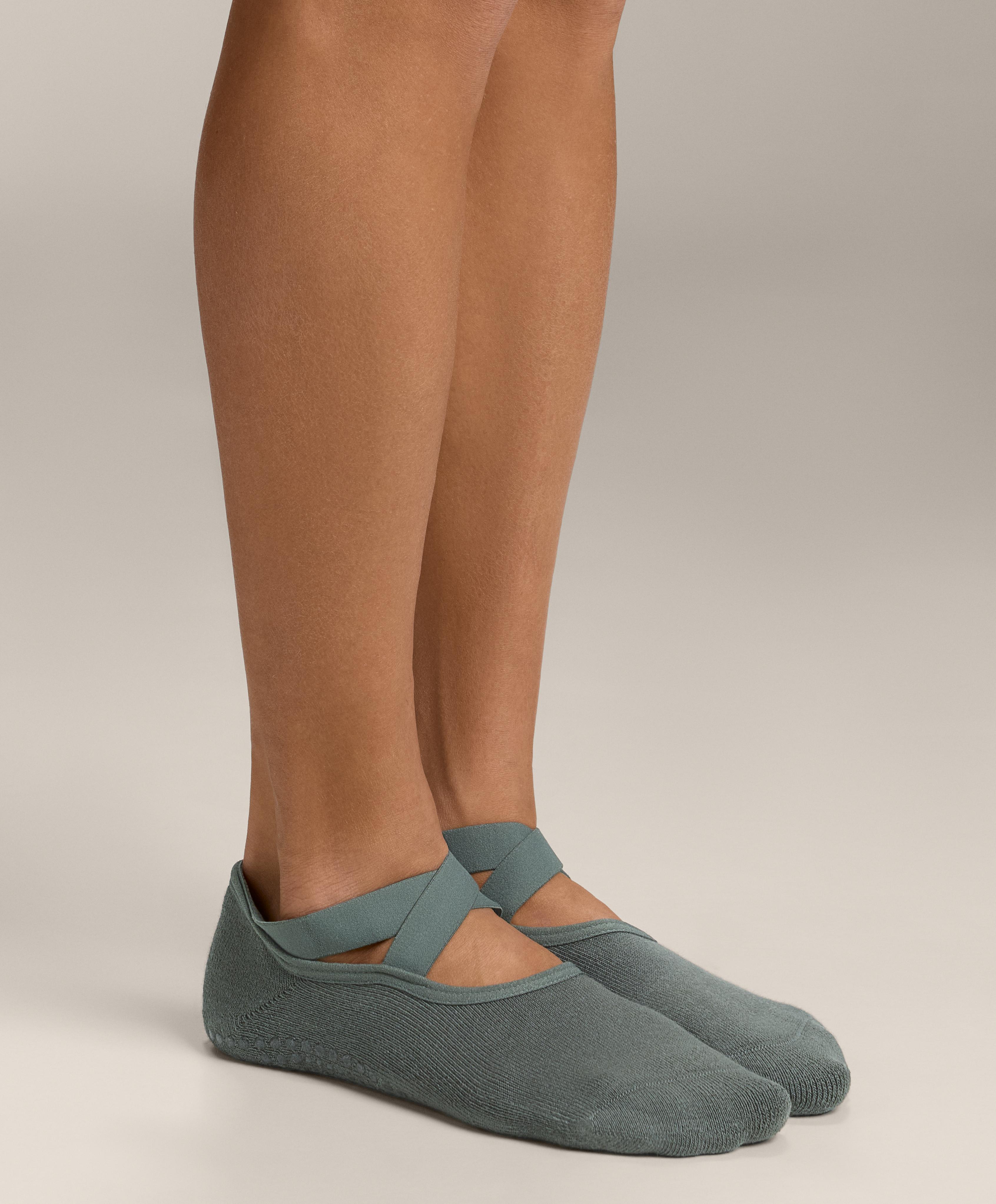 2 pairs of padded cotton blend yoga and Pilates socks with crossover straps — DARK GREEN