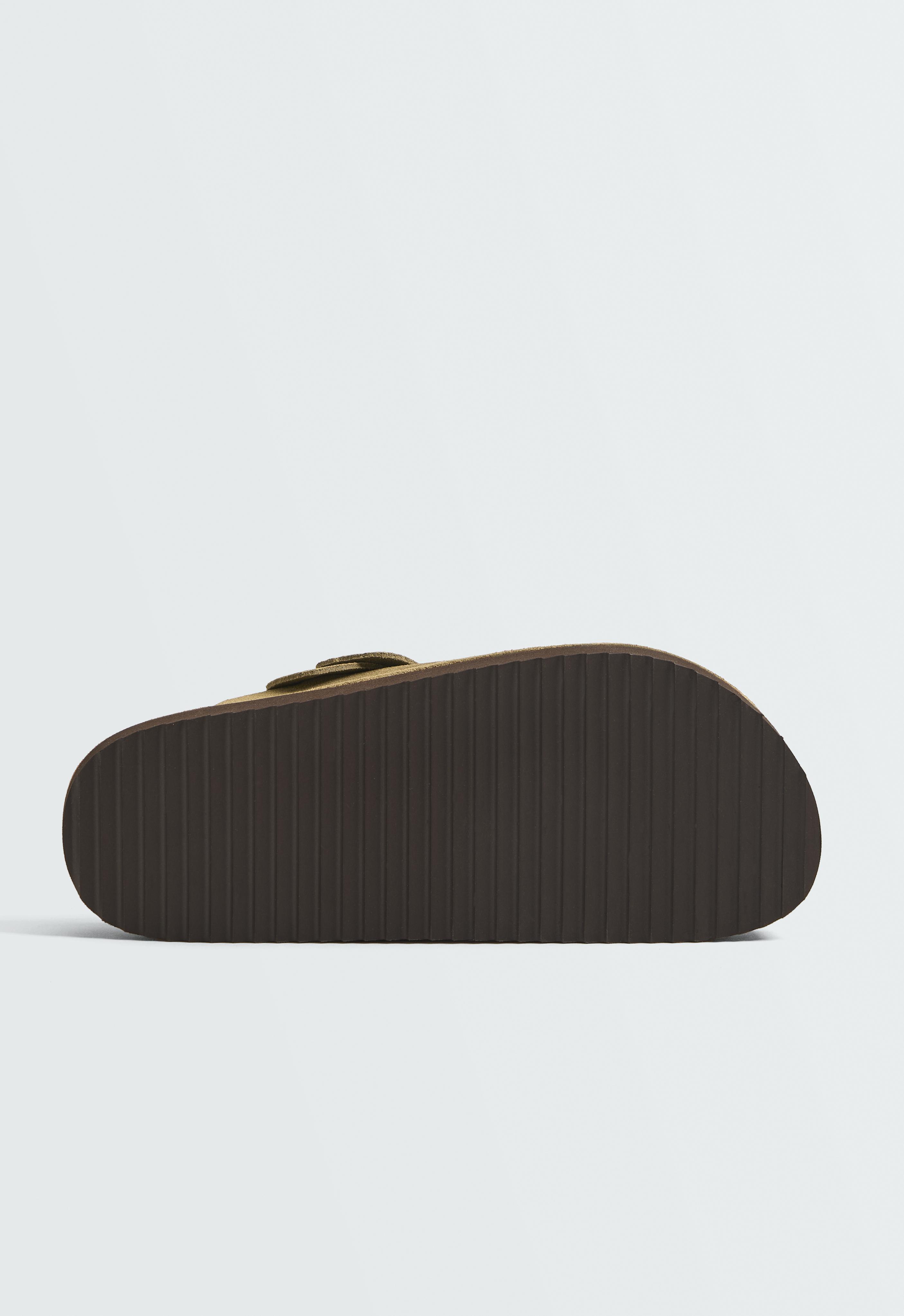 Split-leather buckled mules — KHAKI