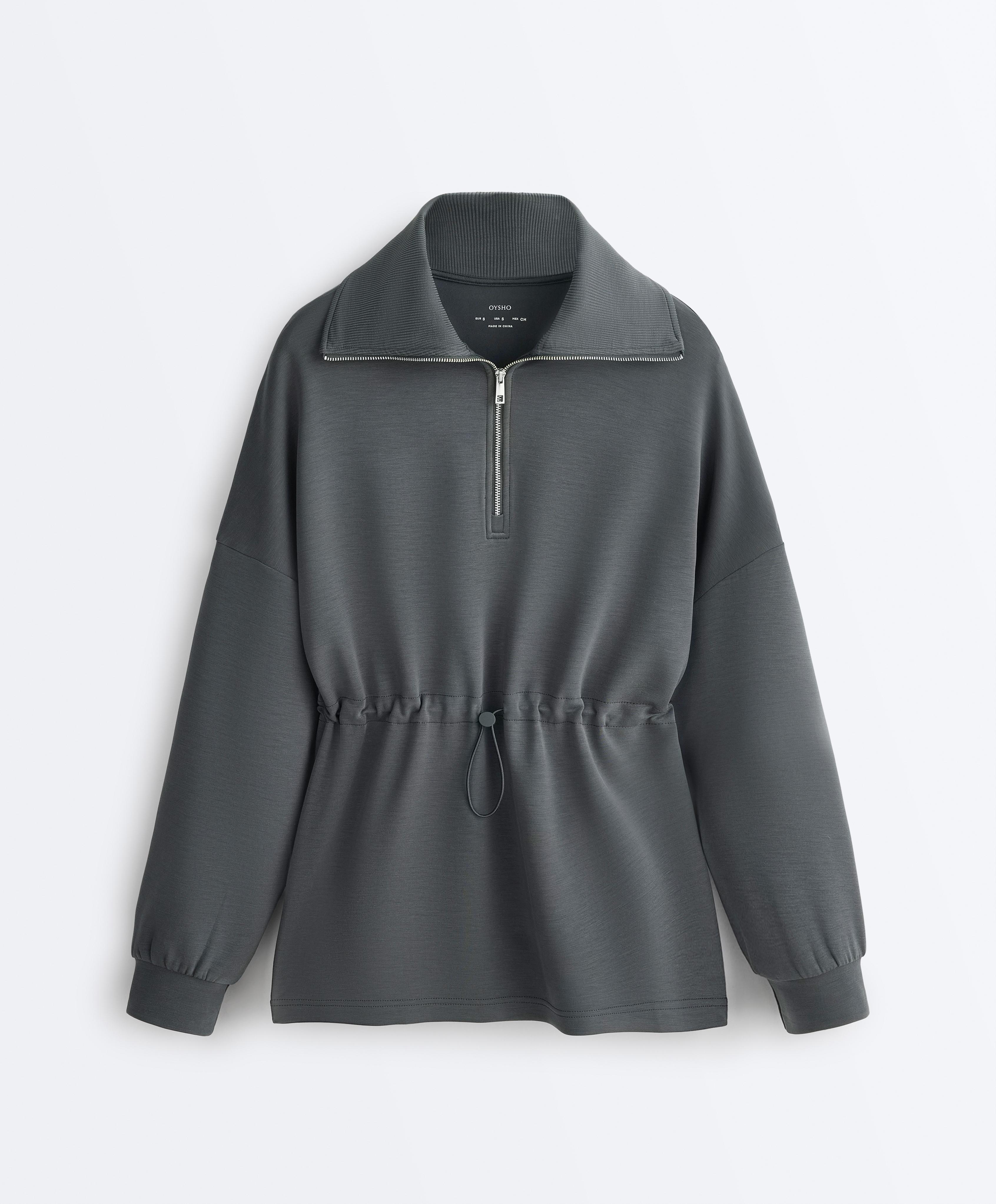 Half-zip sweatshirt with soft-touch modal — ASPHALT