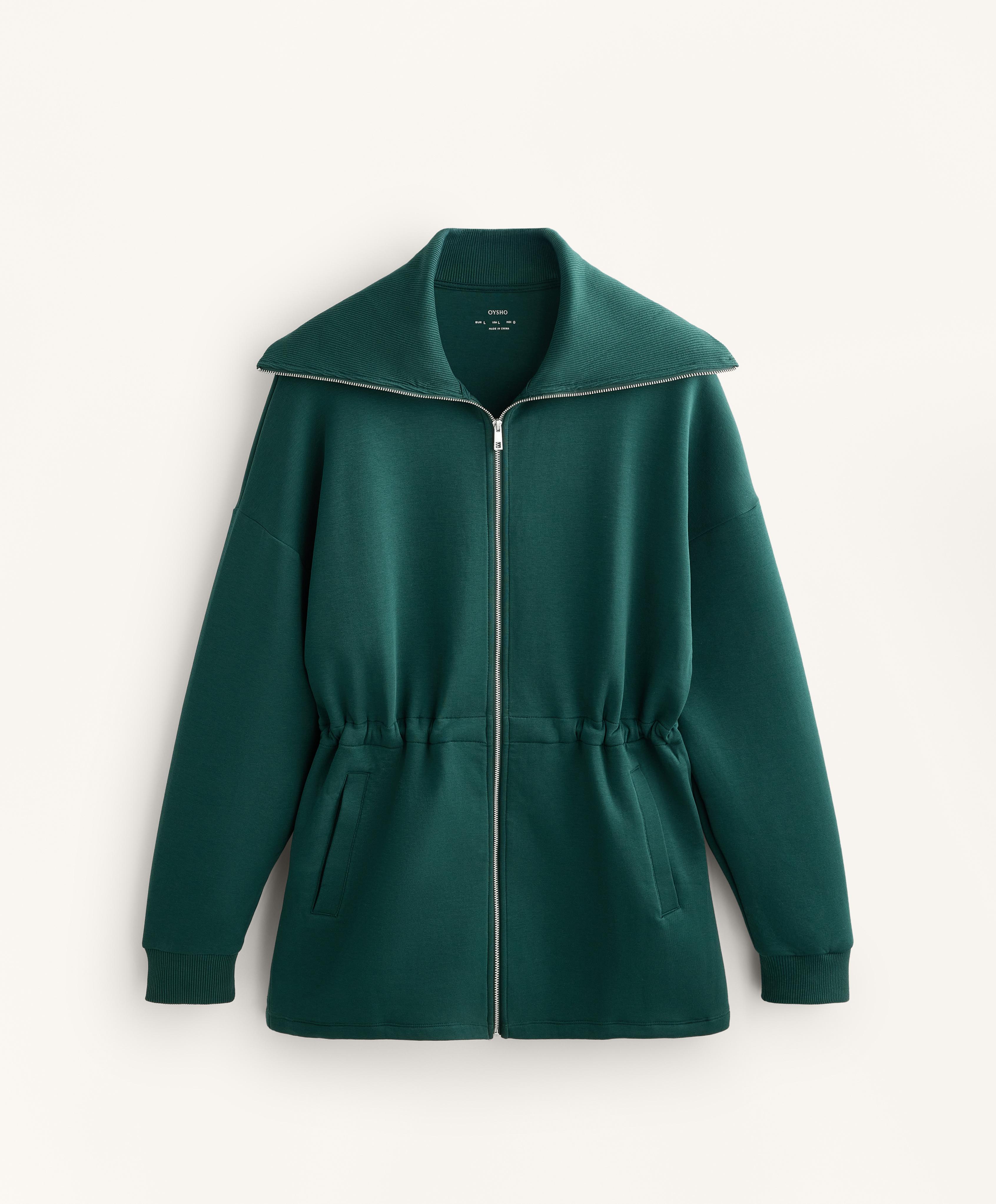 美品★ ESSENTIAL CURVE COLLAR JACKET Long jacket with adjustable waist, rib collar in a cotton