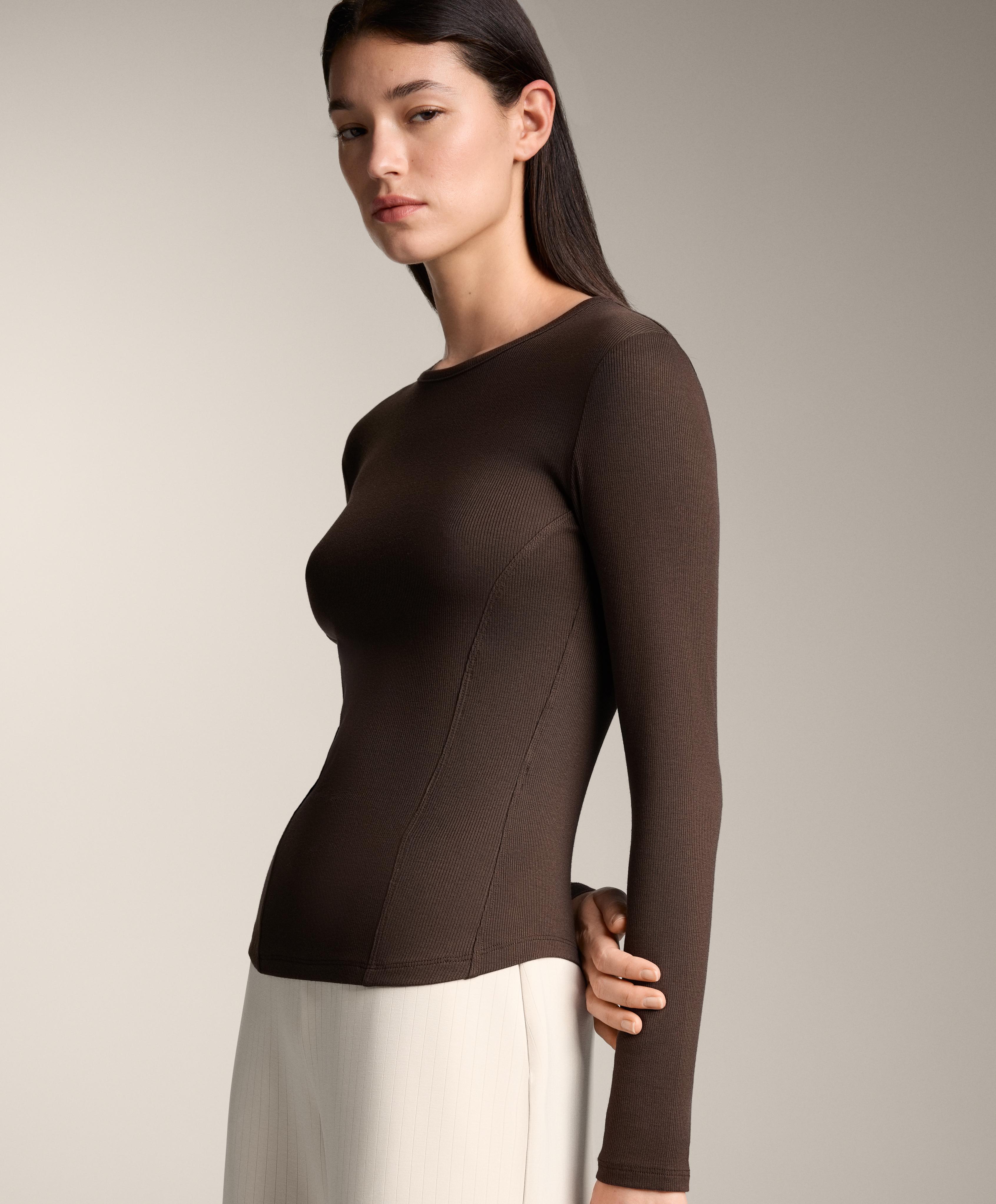Long sleeve rib T-shirt with cotton and modal