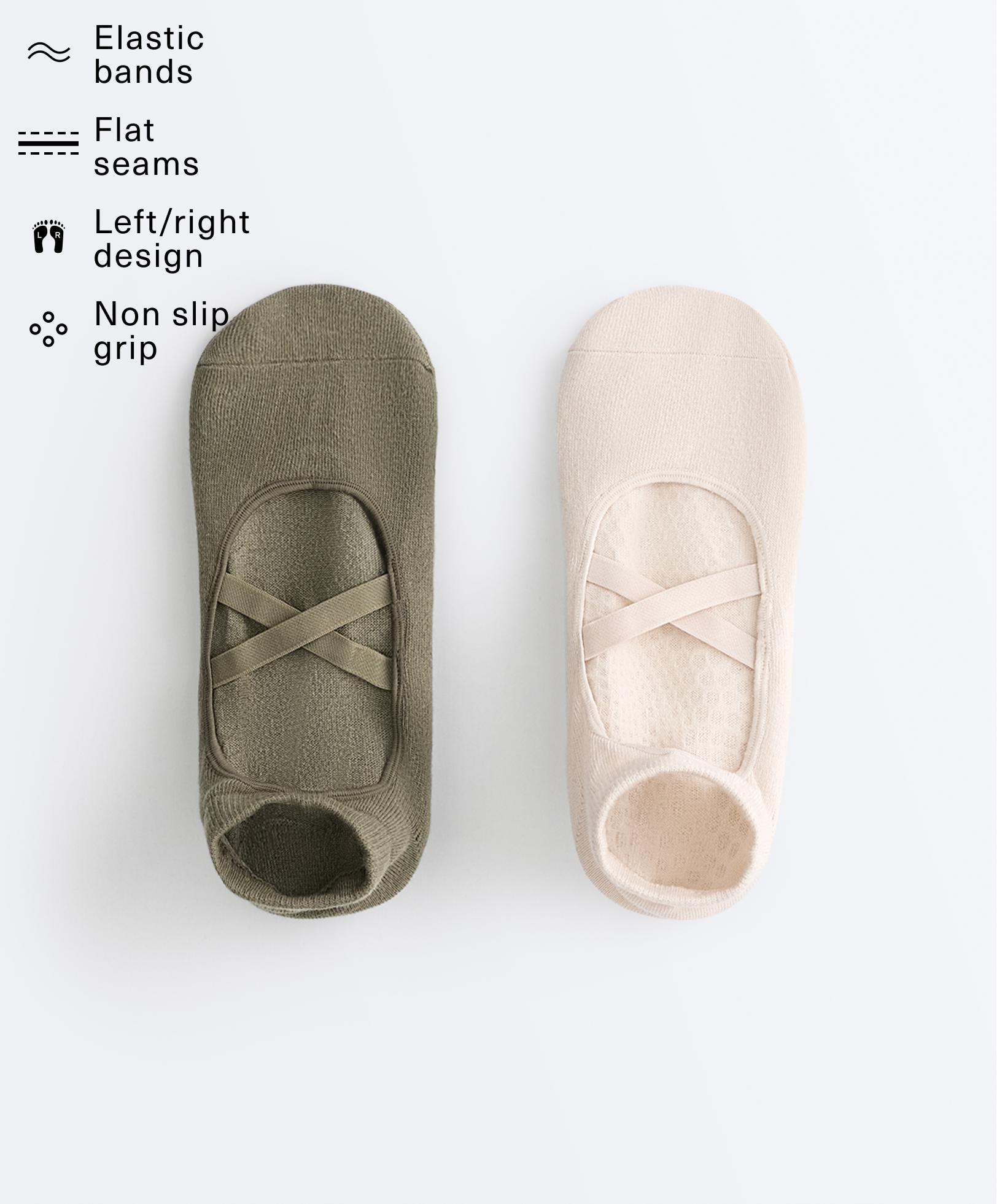 2 paires de chaussettes sneaker yoga et pilates en coton avec bandes croisées