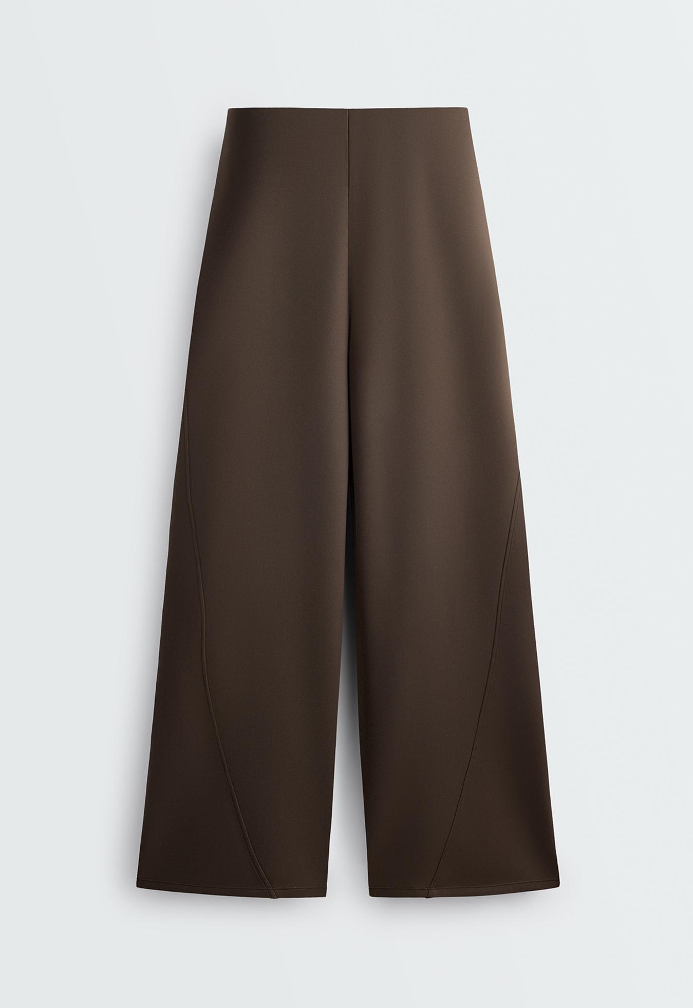 High-waisted neoprene-effect cocoon trousers — BROWN