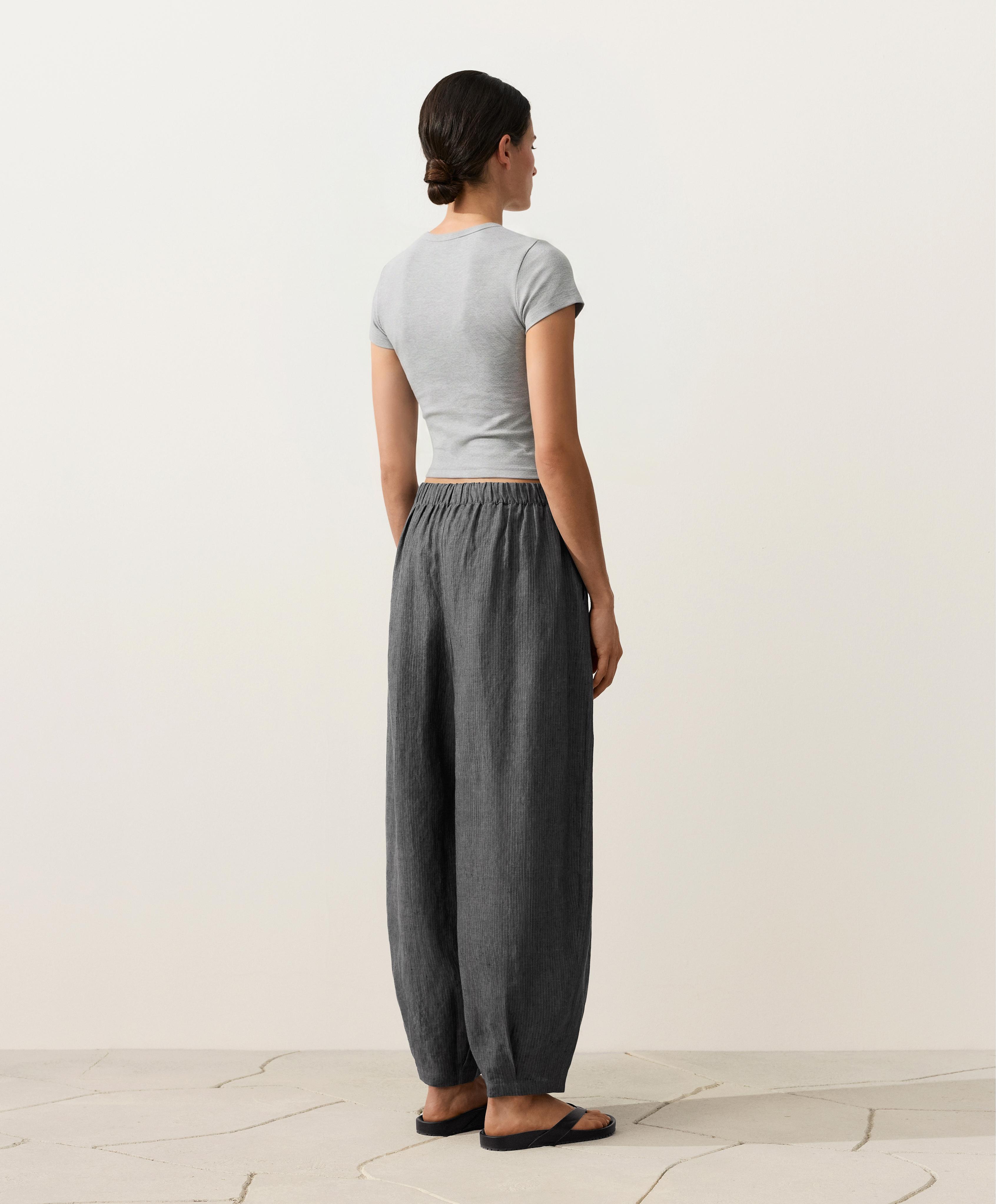 100% linen striped balloon trousers — DARK ANTHRACITE