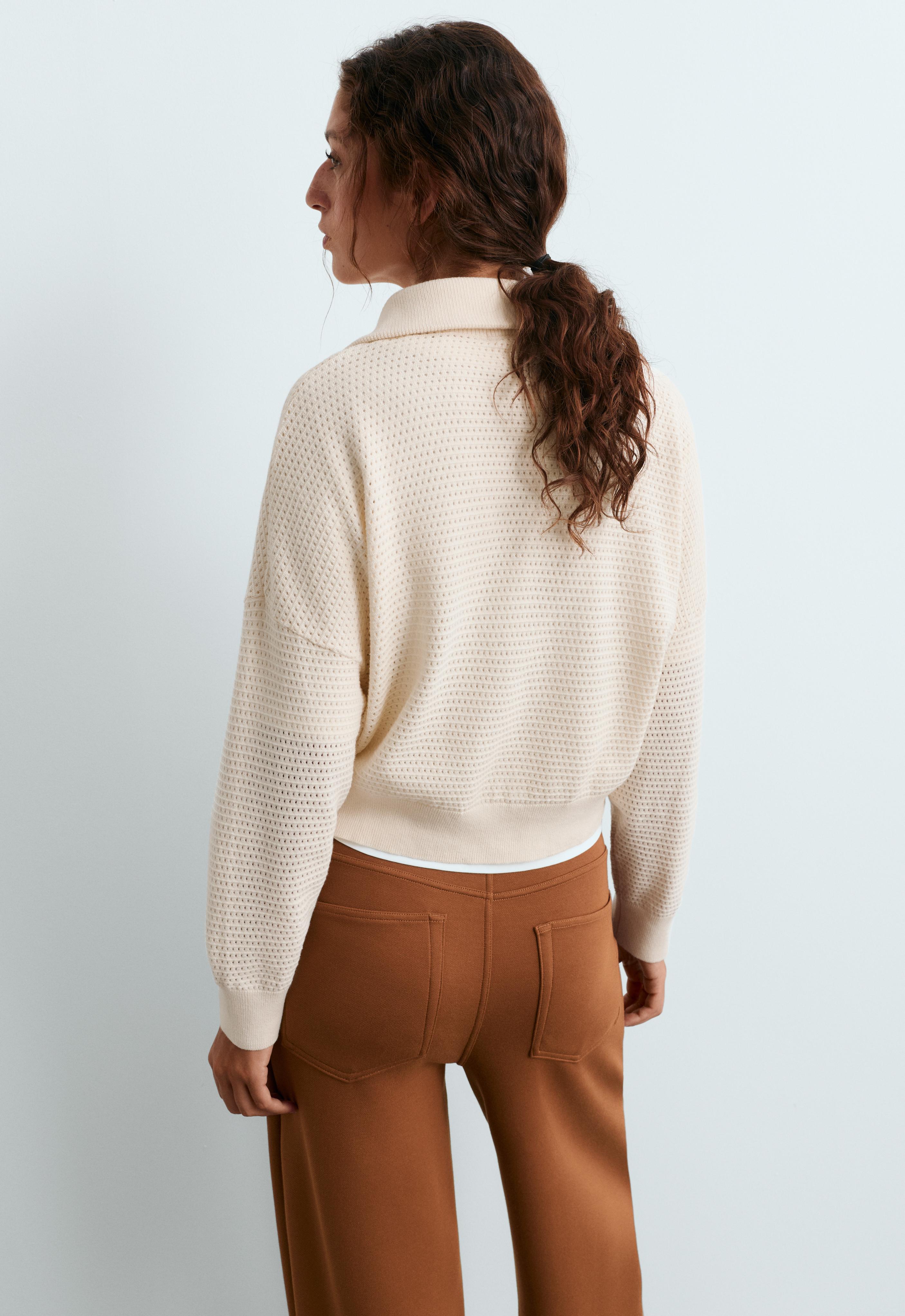 Cotton-blend open knit jumper — PALE ECRU