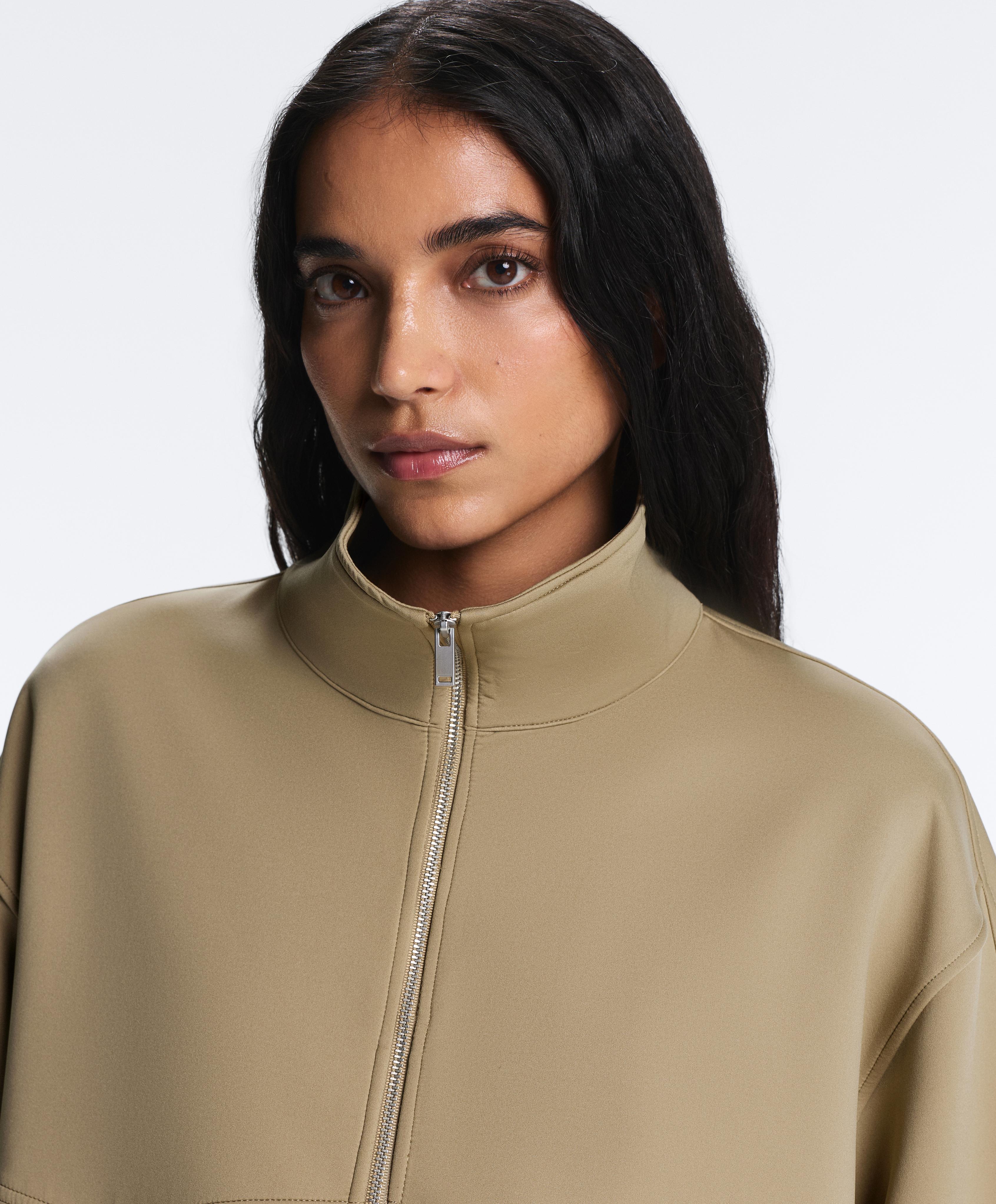 Boxy neoprene-effect jacket — GREEN BEIGE
