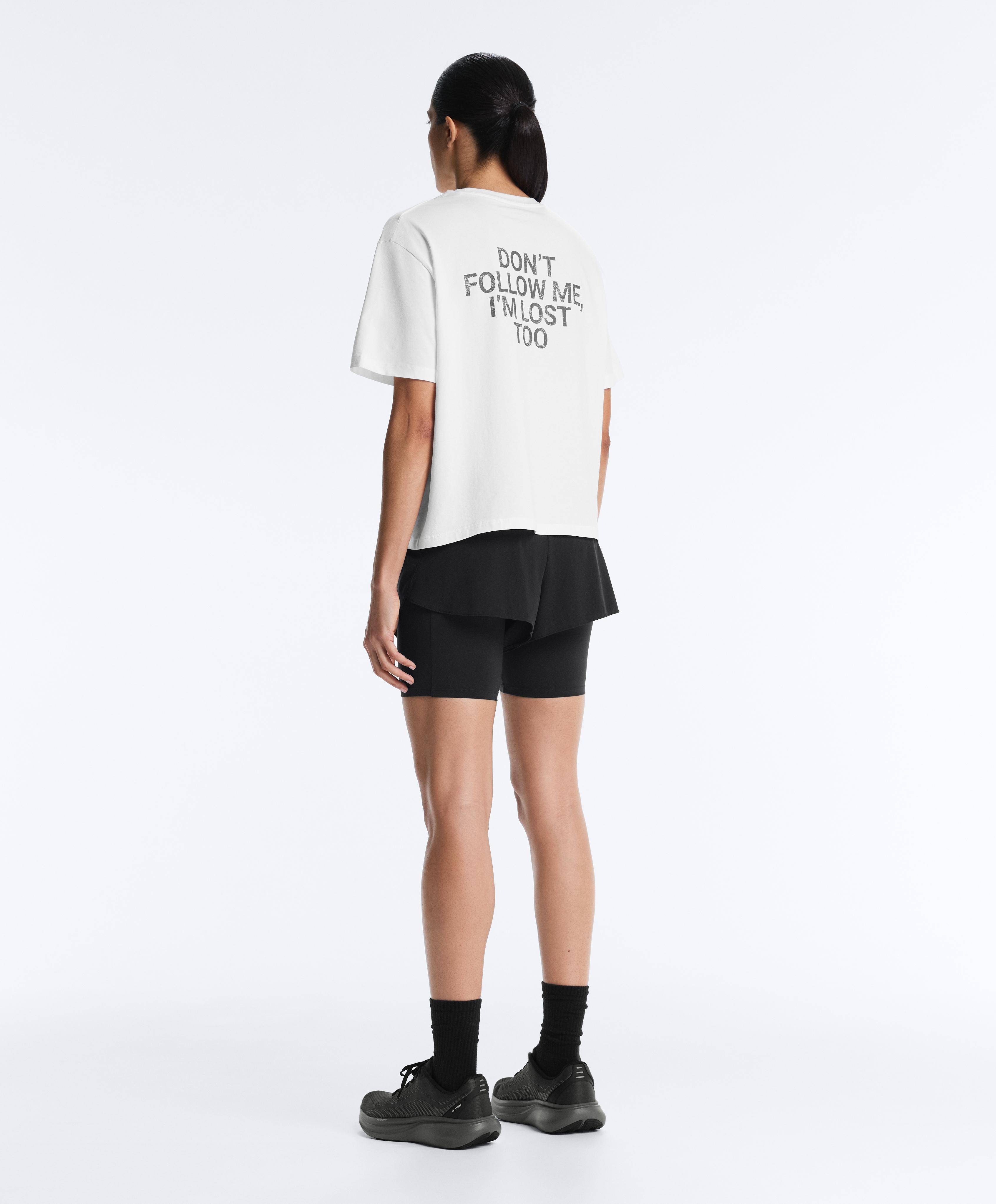 Boxy cotton blend T-shirt with slogan — WHITE