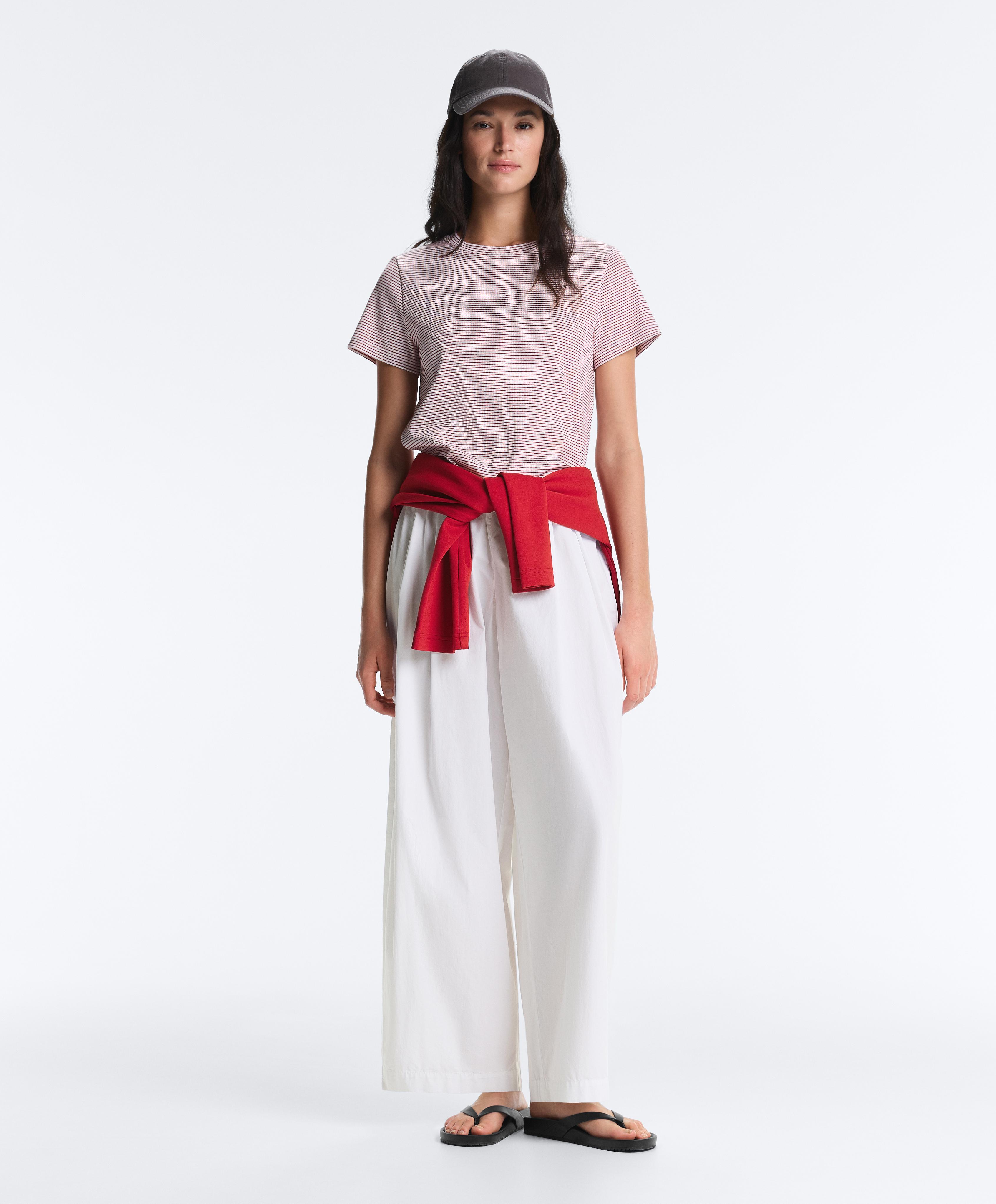 Dryžuoti medvilnės mišinio marškinėliai trumpomis rankovėmis