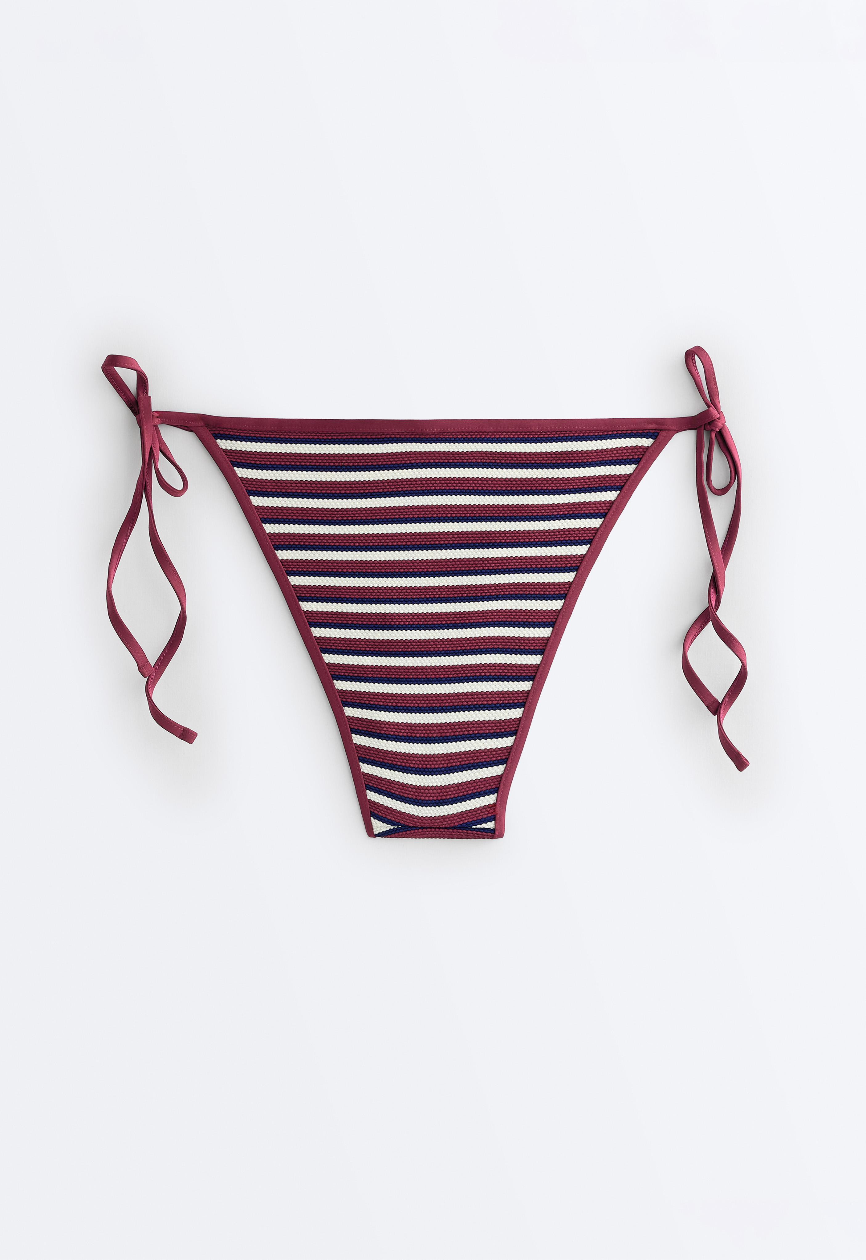 Textured stripe medium-coverage bikini briefs with ties — PALE PLUM