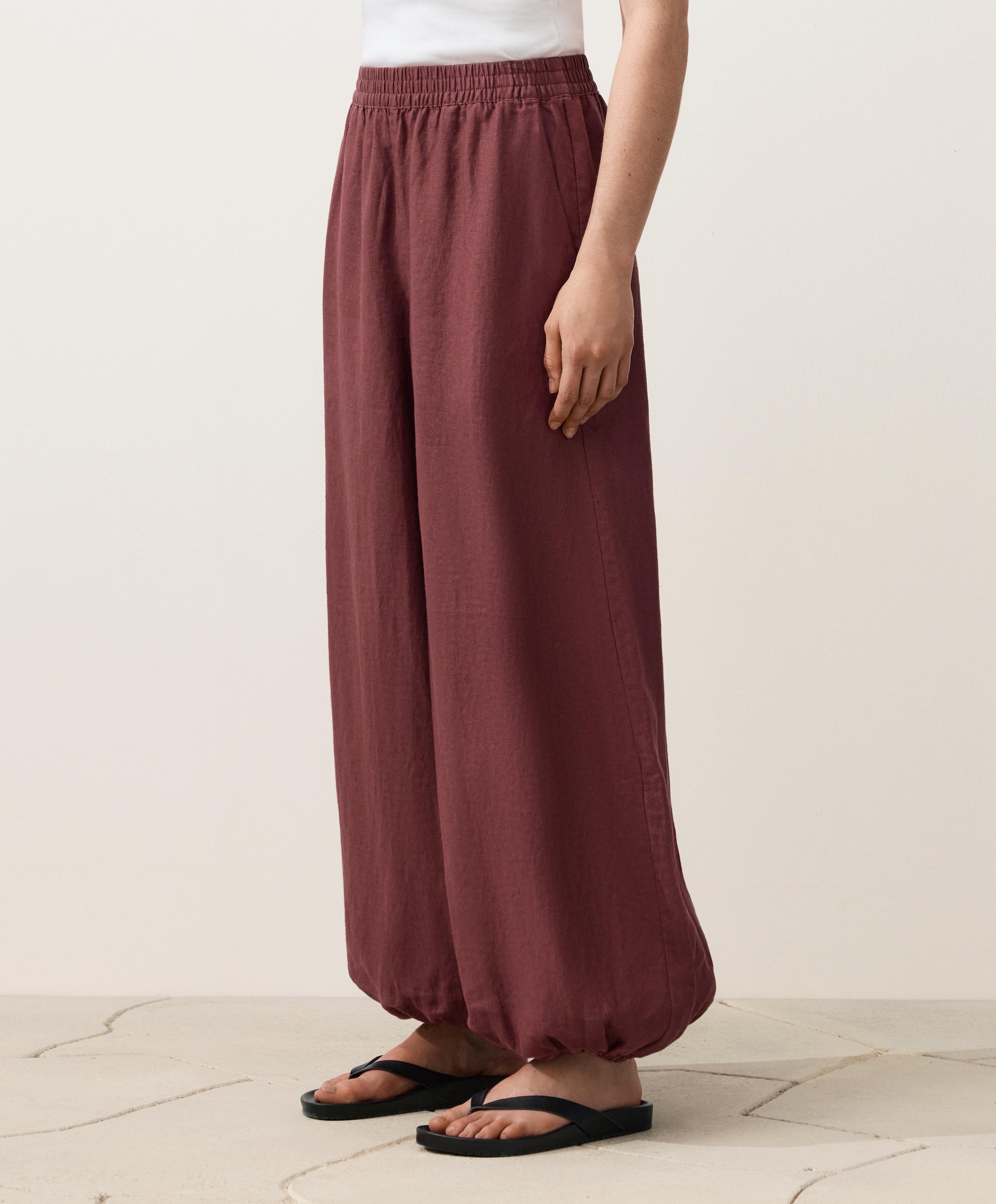 100% linen bloomer trousers — BURGUNDY