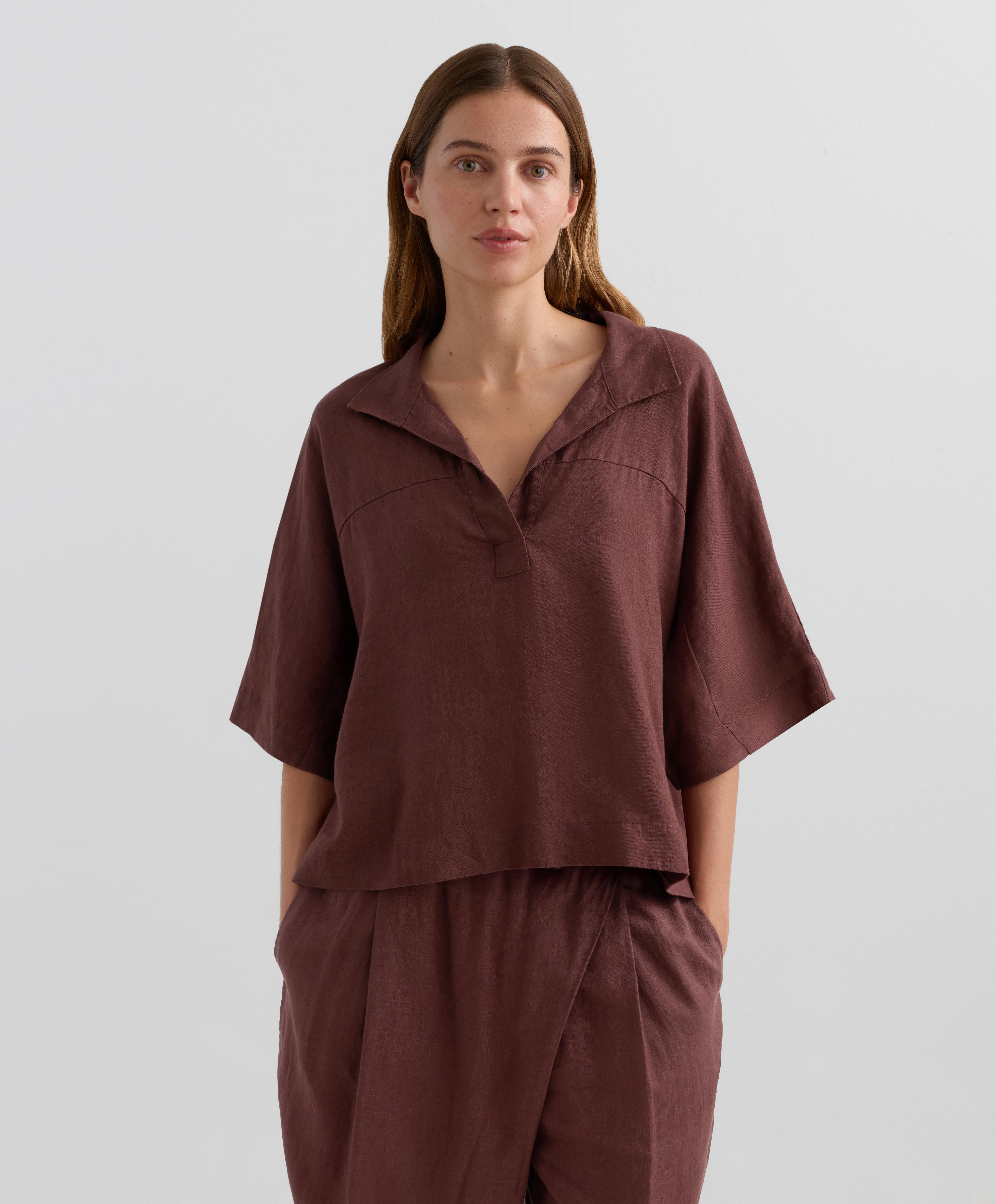 Volná košile s krátkým rukávem ze 100% lnu Volná košile s krátkým rukávem ze 100% lnu