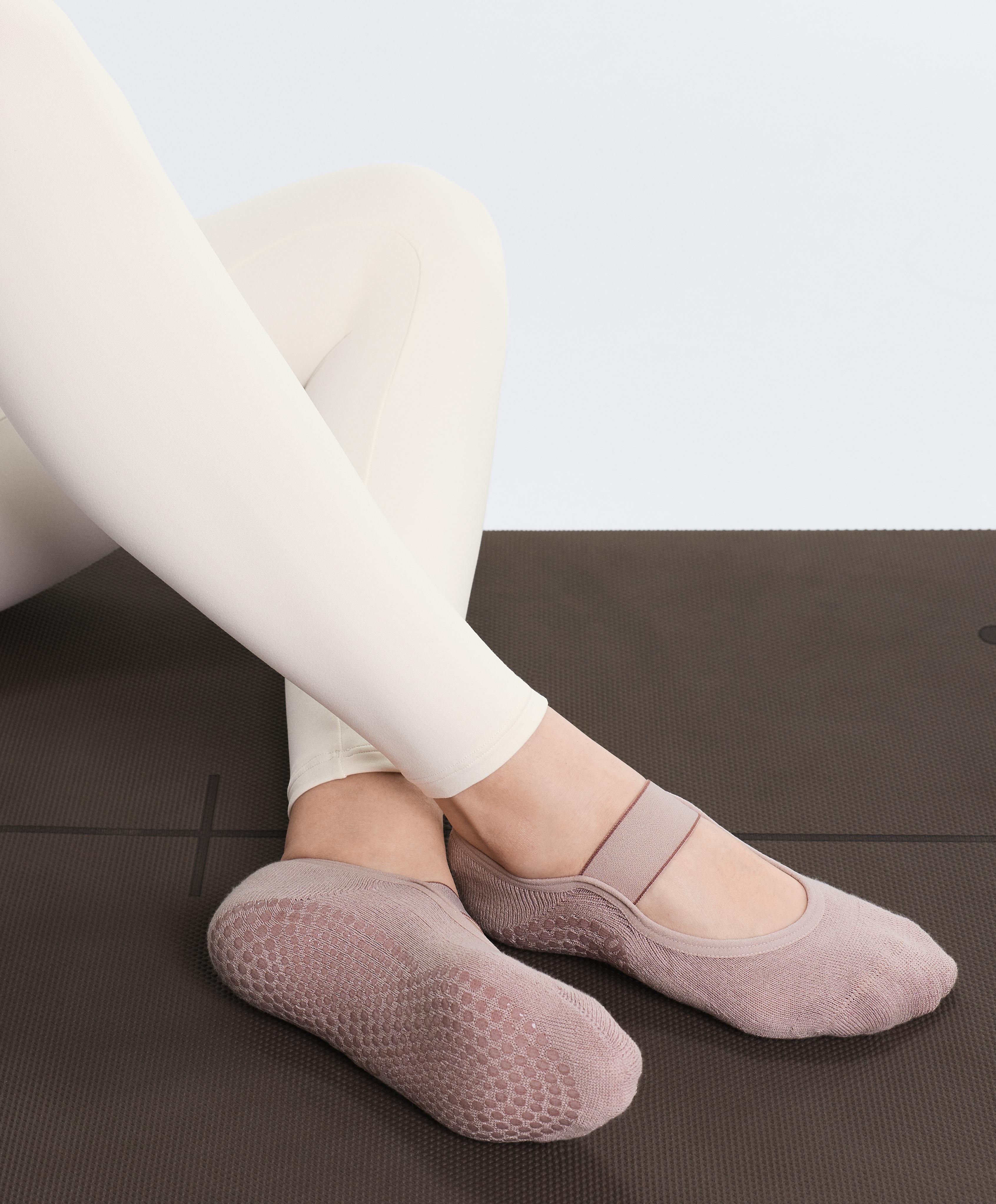 2 pairs of padded cotton blend invisible yoga and Pilates socks with wide strap — MID DUSTY PINK