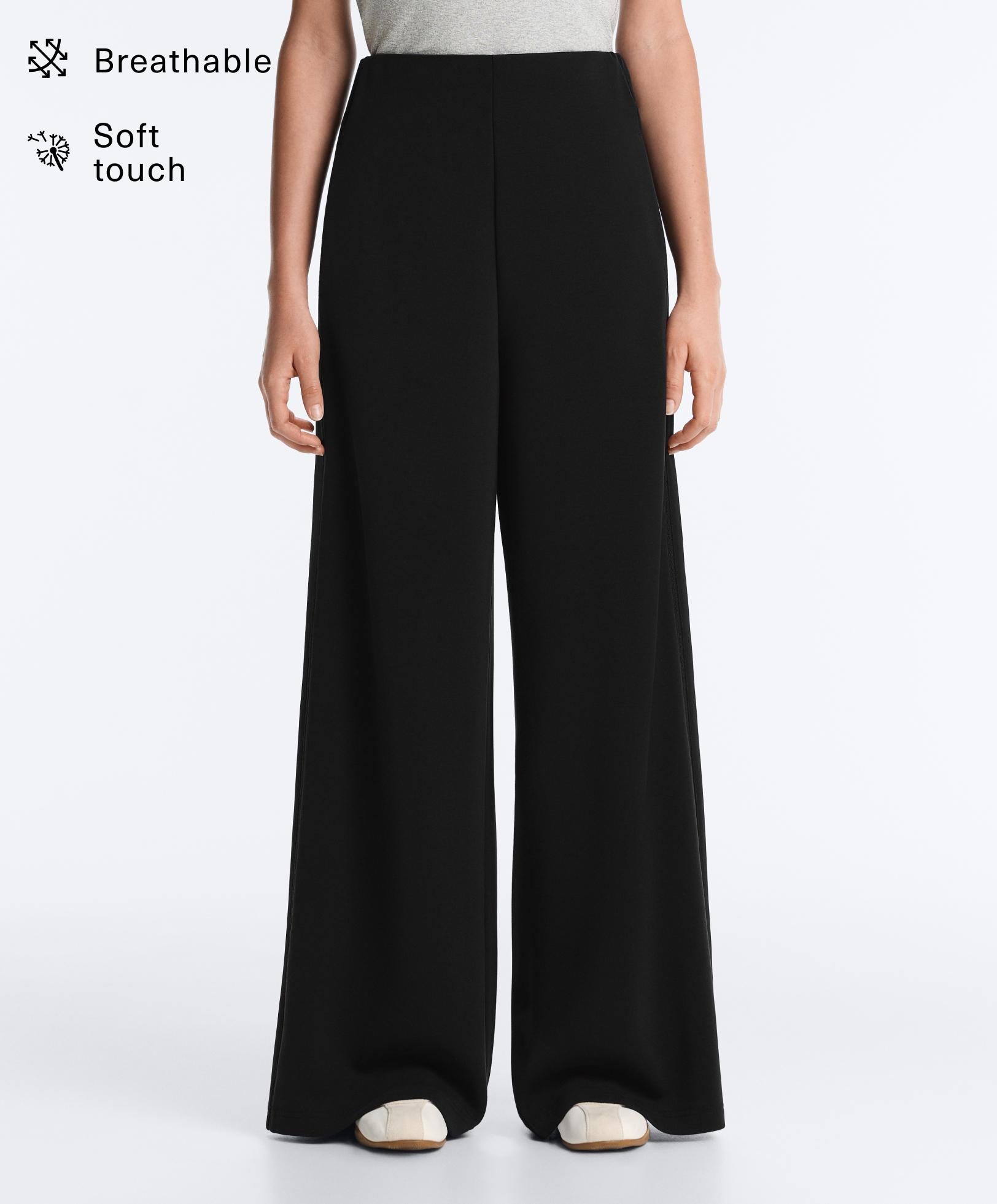 Soft-touch wide-leg trousers with modal and faggoting embroidery Soft-touch wide-leg trousers with modal and faggoting embroidery