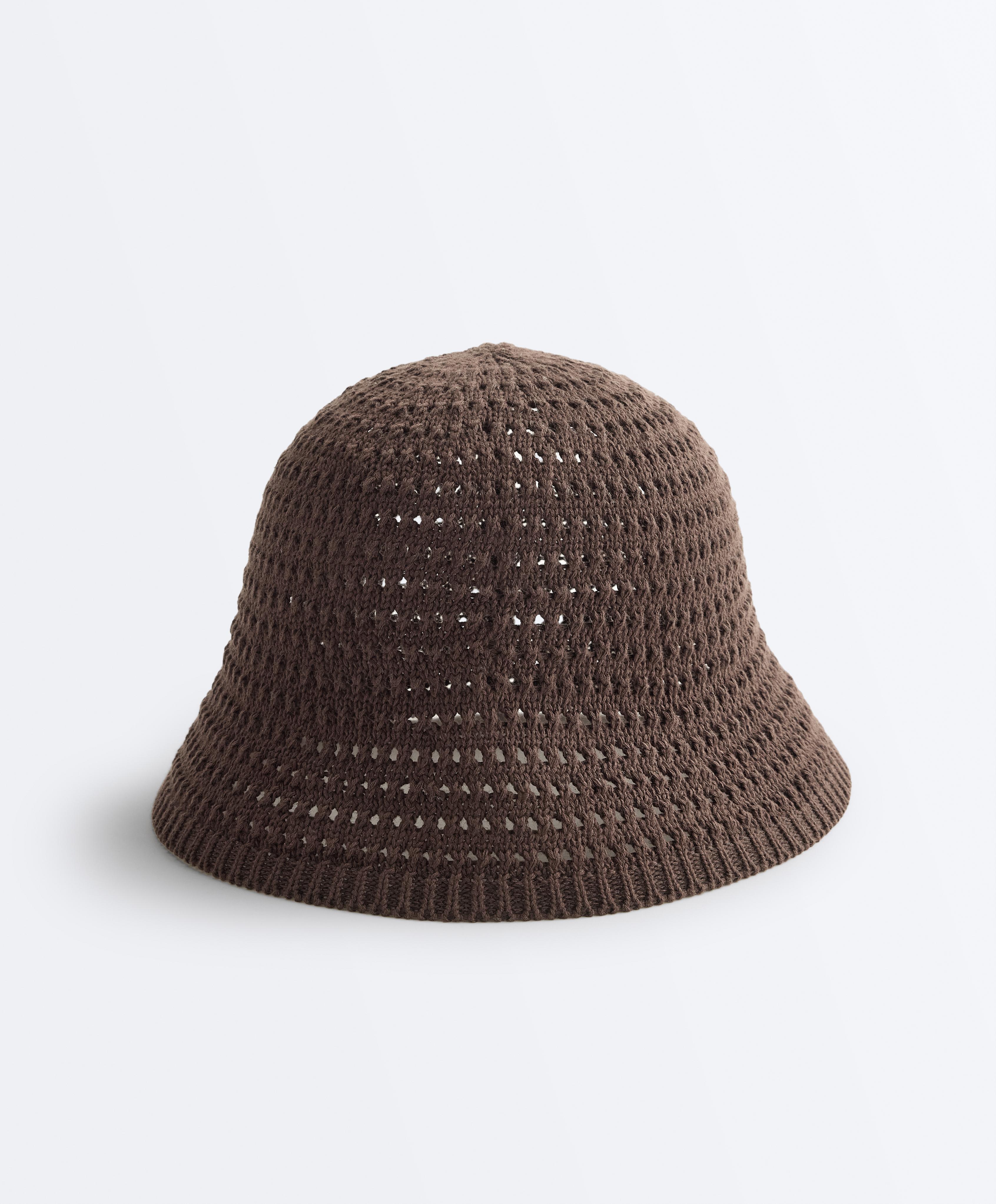 100% cotton crochet bucket hat — BROWN