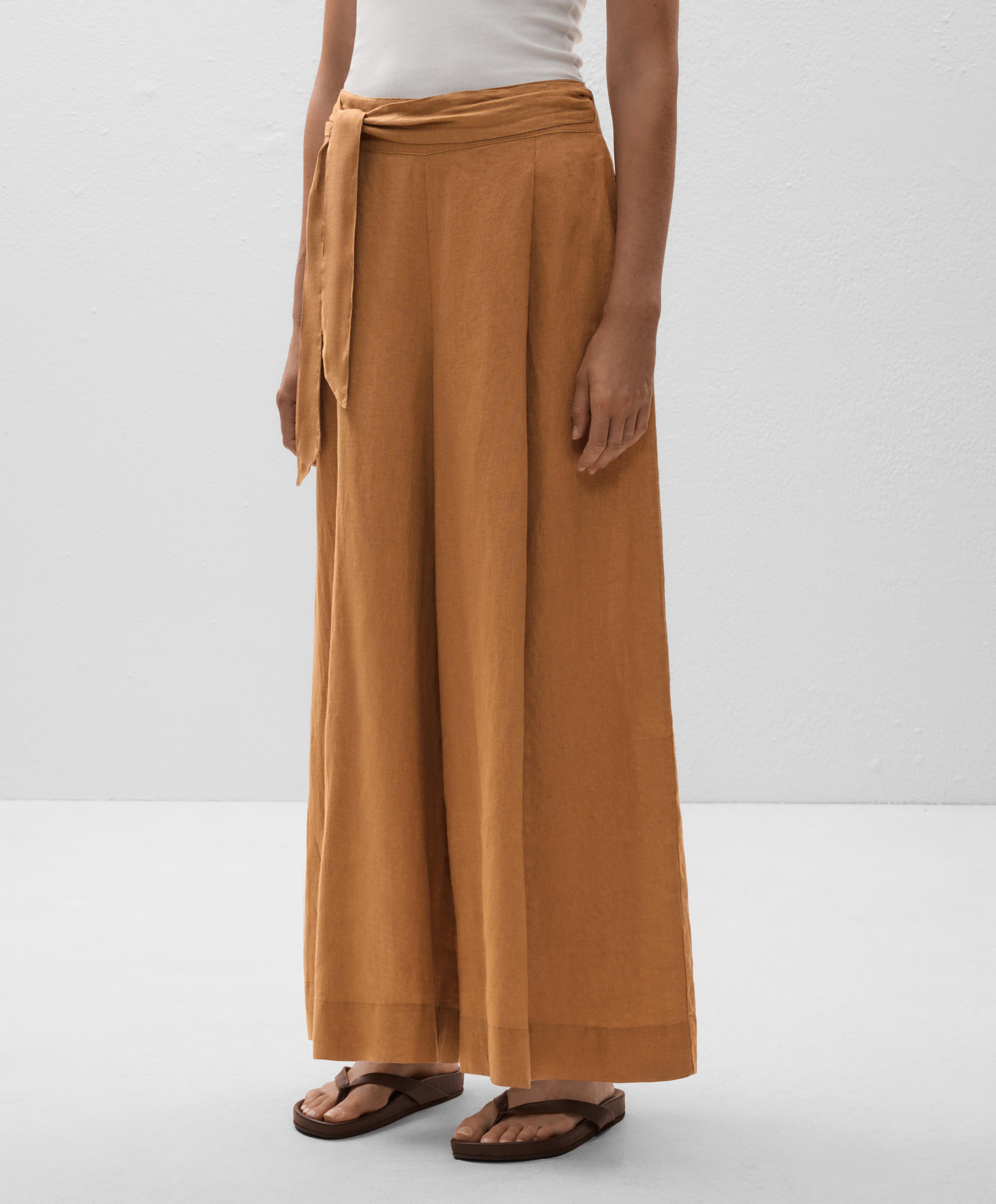 Wijde broek met strik in de taille, 100% linnen Wijde broek met strik in de taille, 100% linnen